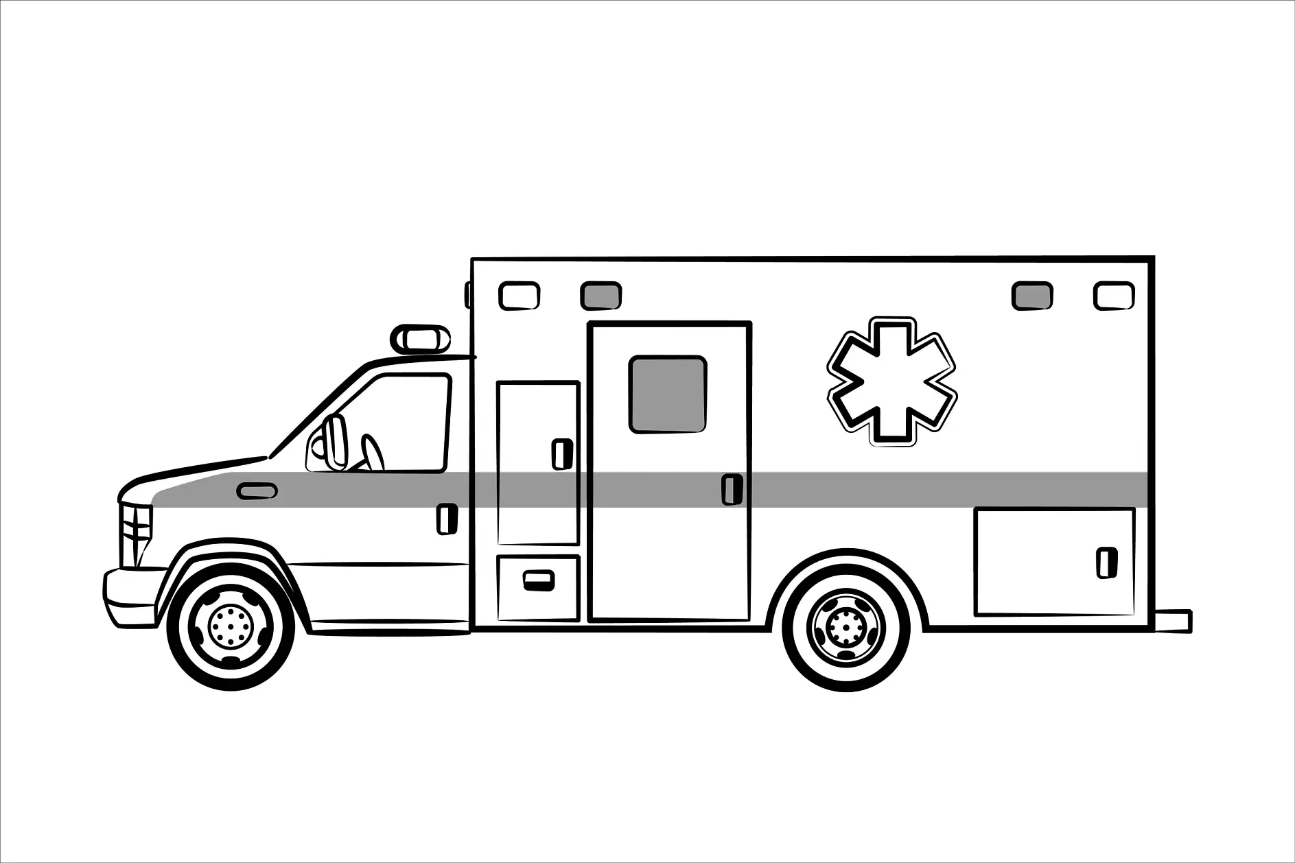 Ausmalbild Krankenwagen mit detailliertem Kreuz
