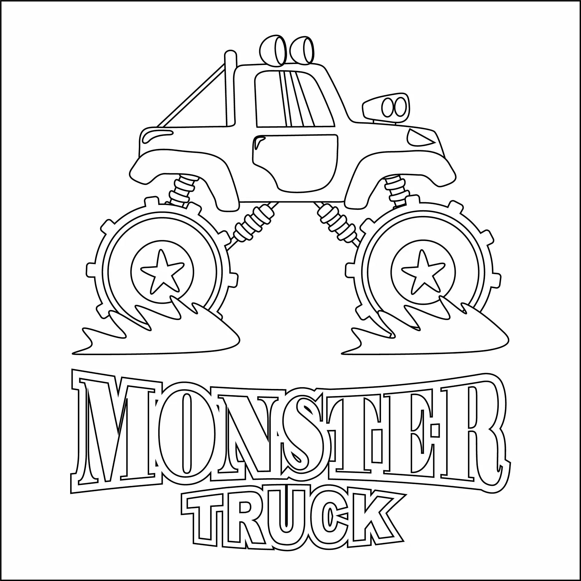 Ausmalbild Monster Truck mit Schriftzug