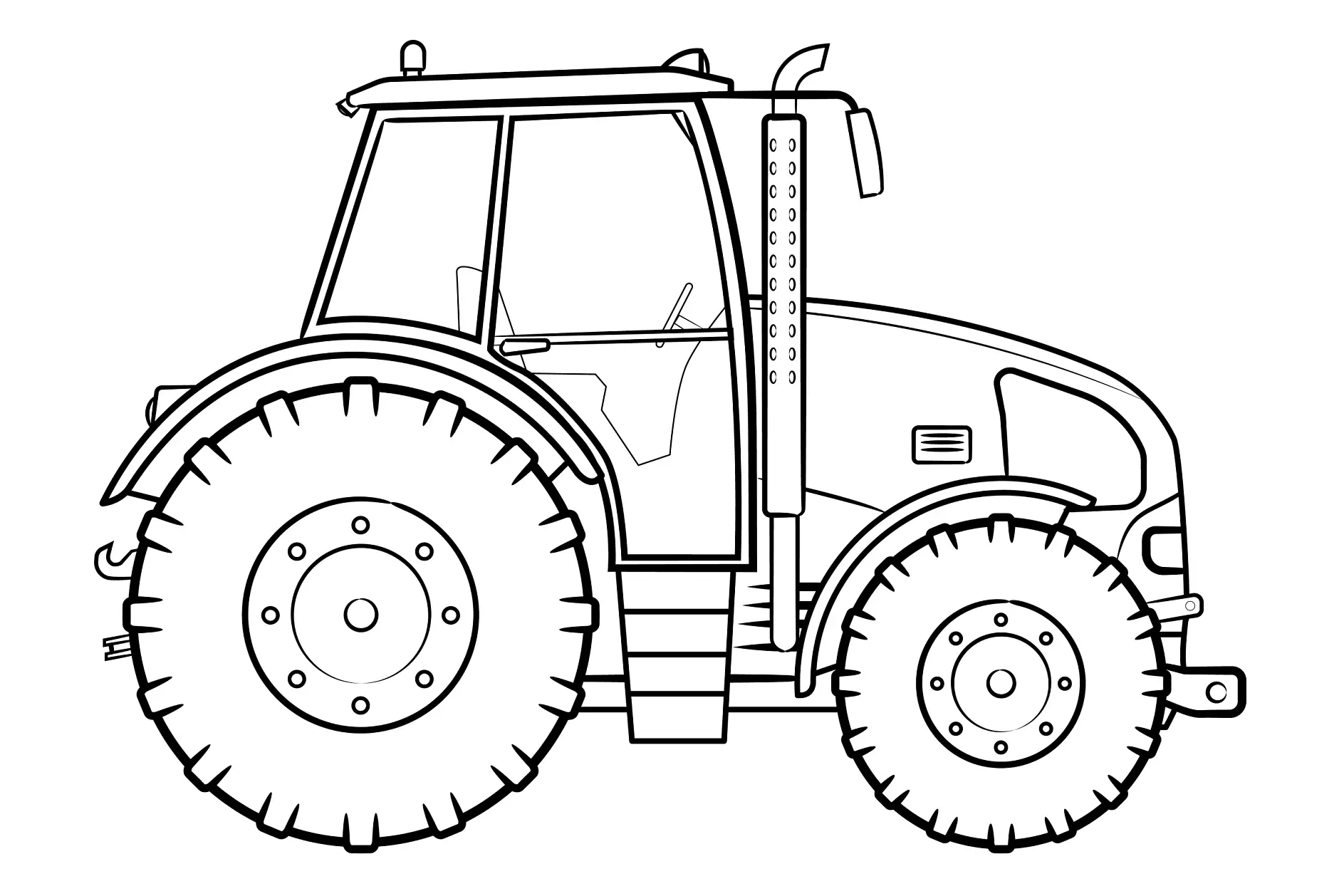 Ausmalbild Traktor Detailansicht Große Reifen