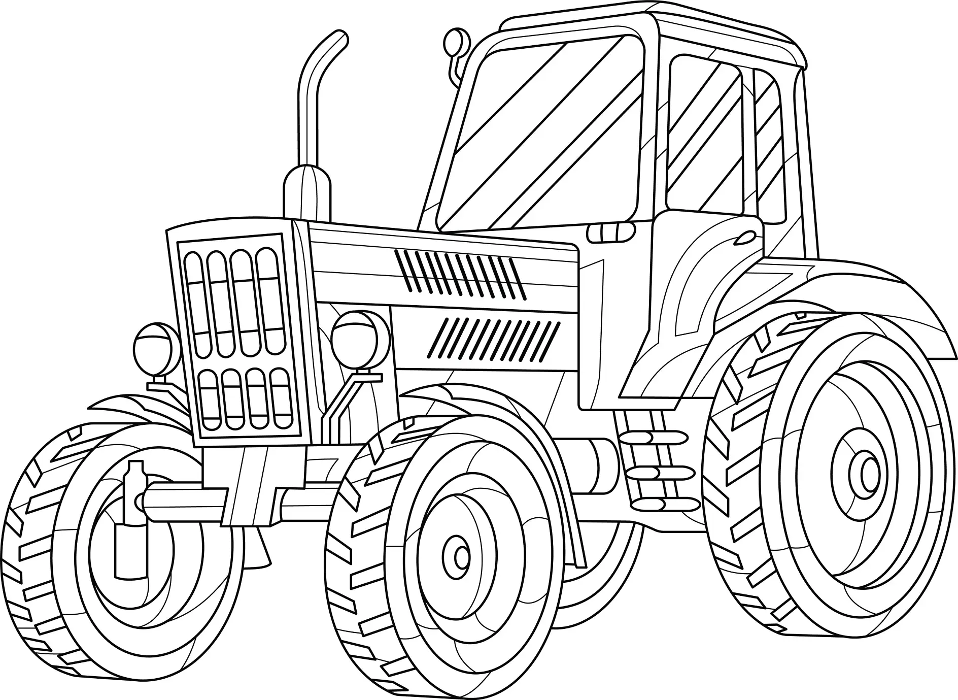 Ausmalbild Traktor Detailzeichnung