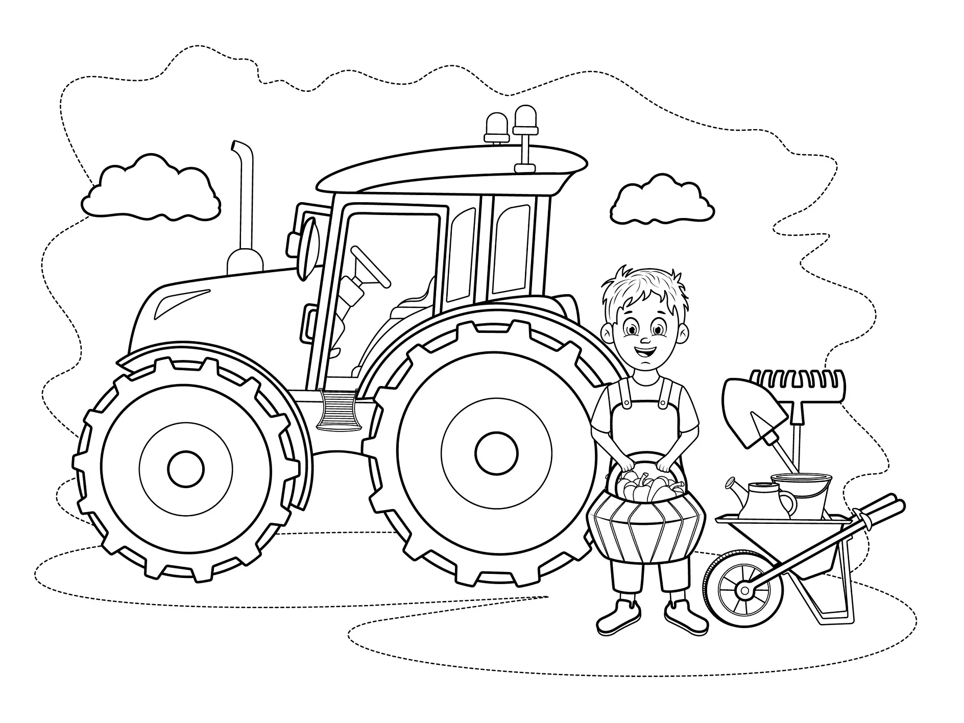 Ausmalbild Traktor mit Kind