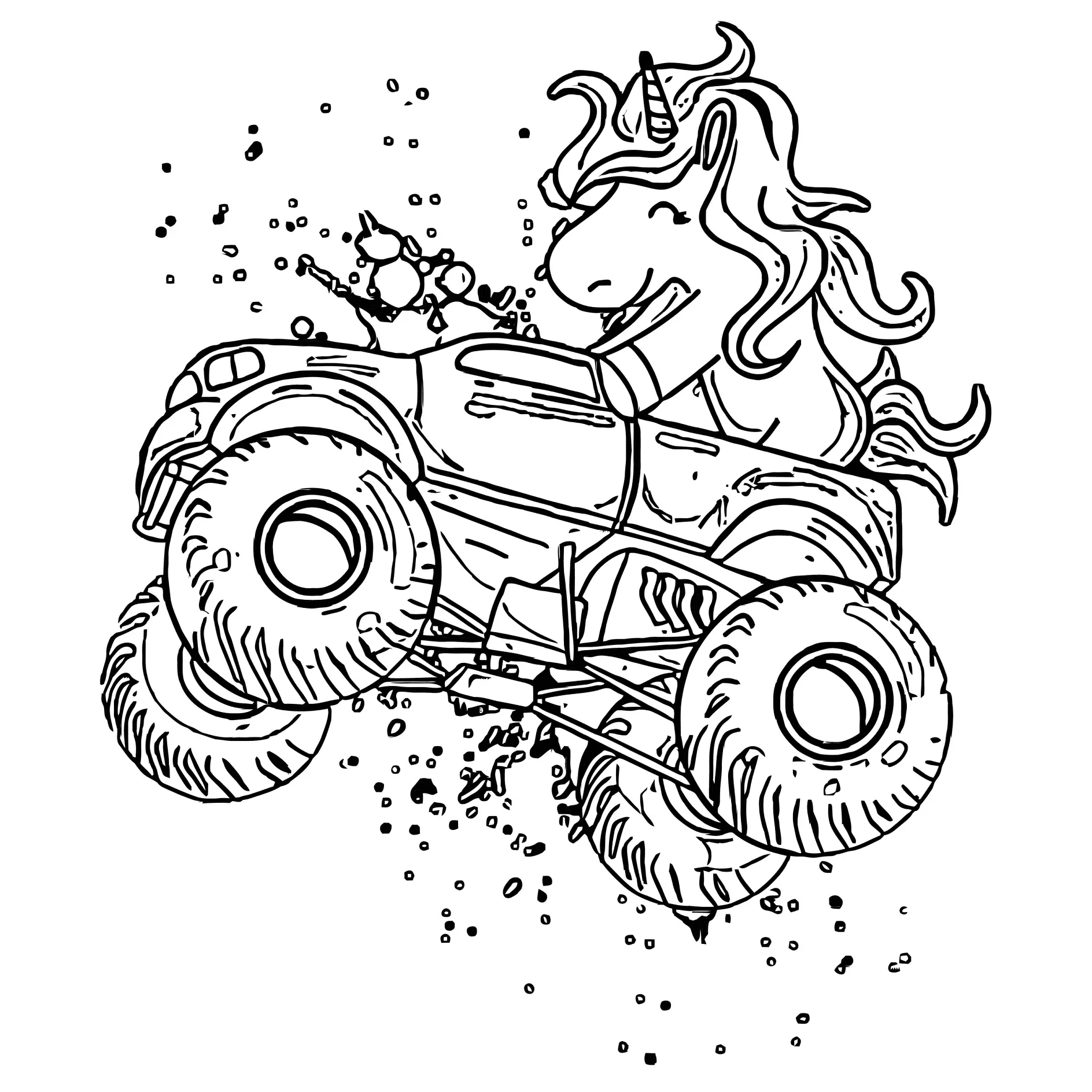 Ausmalbild Monster Truck mit Einhorn