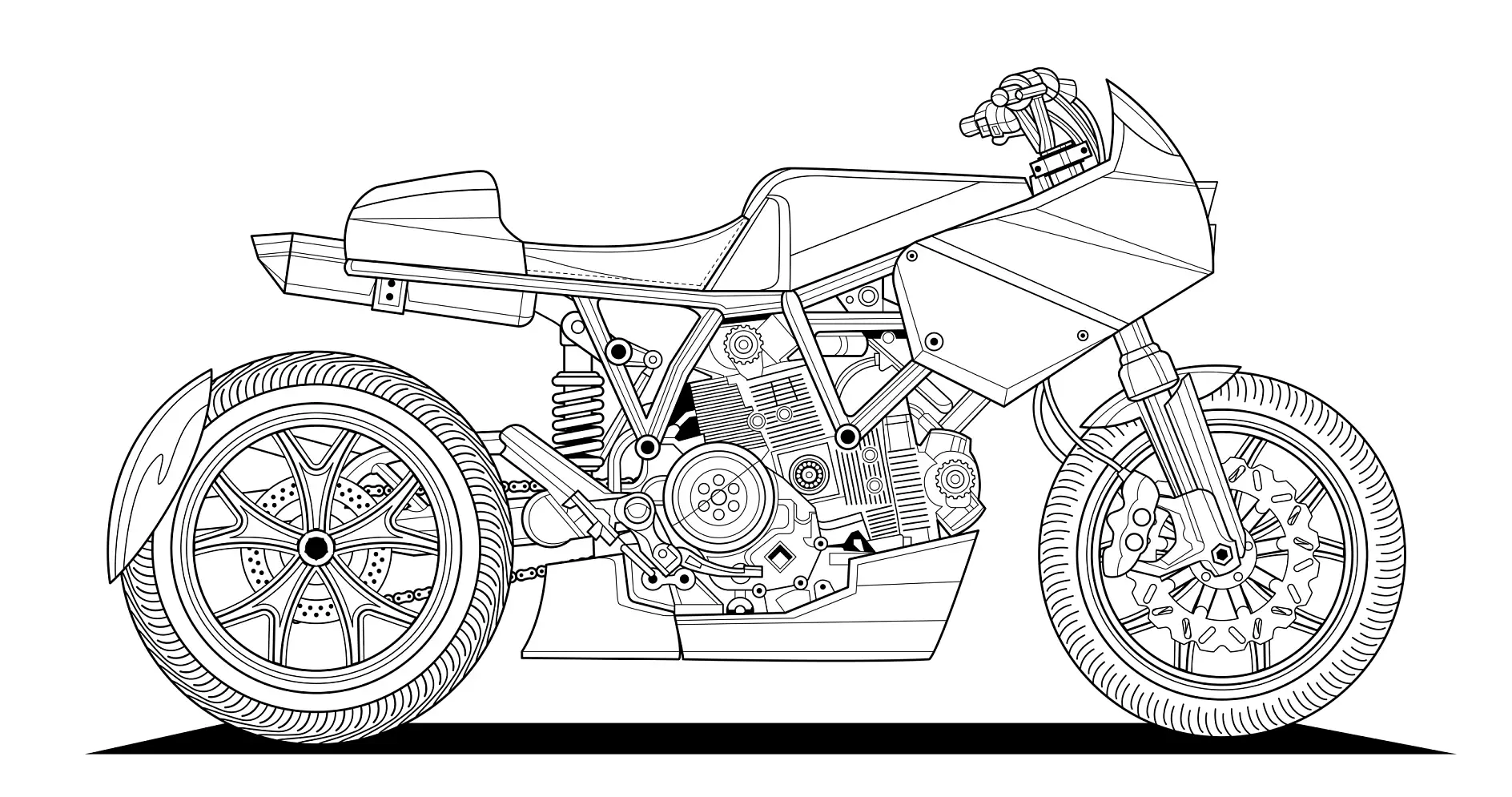 Ausmalbild Motorrad detailliert