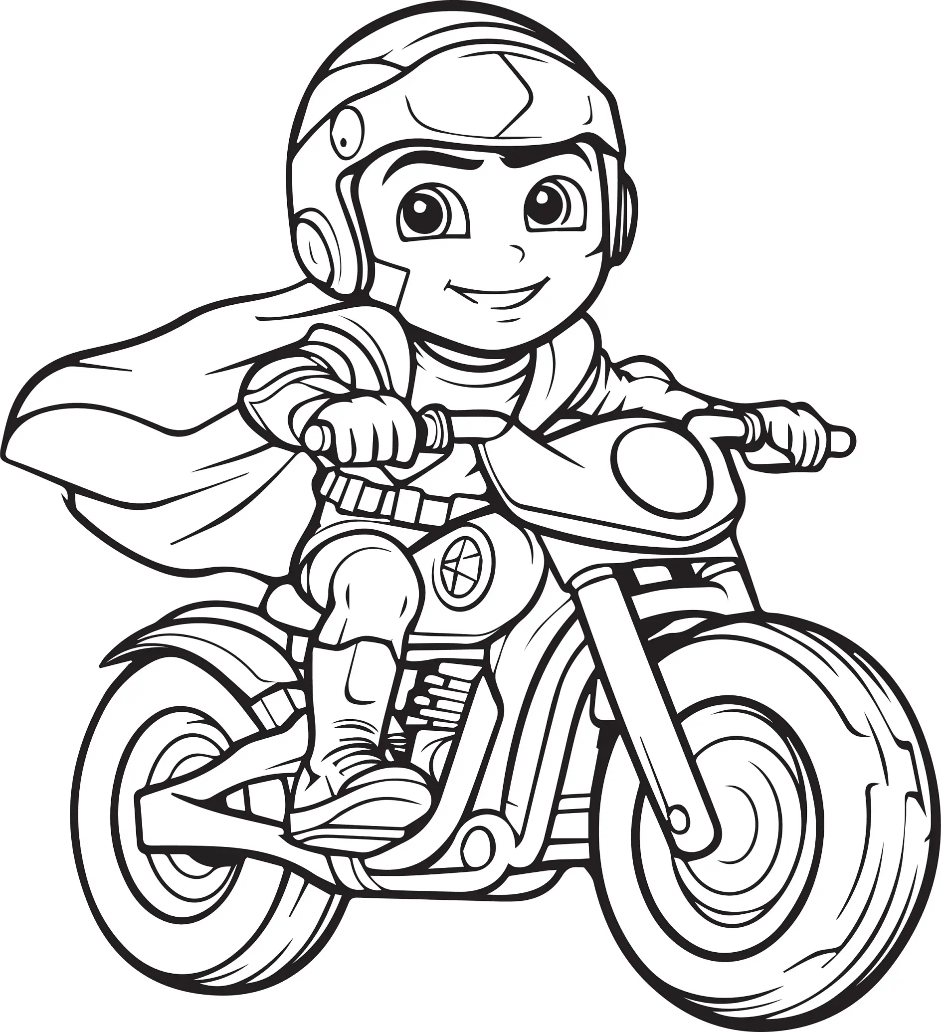 Ausmalbild Motorrad mit Superheld