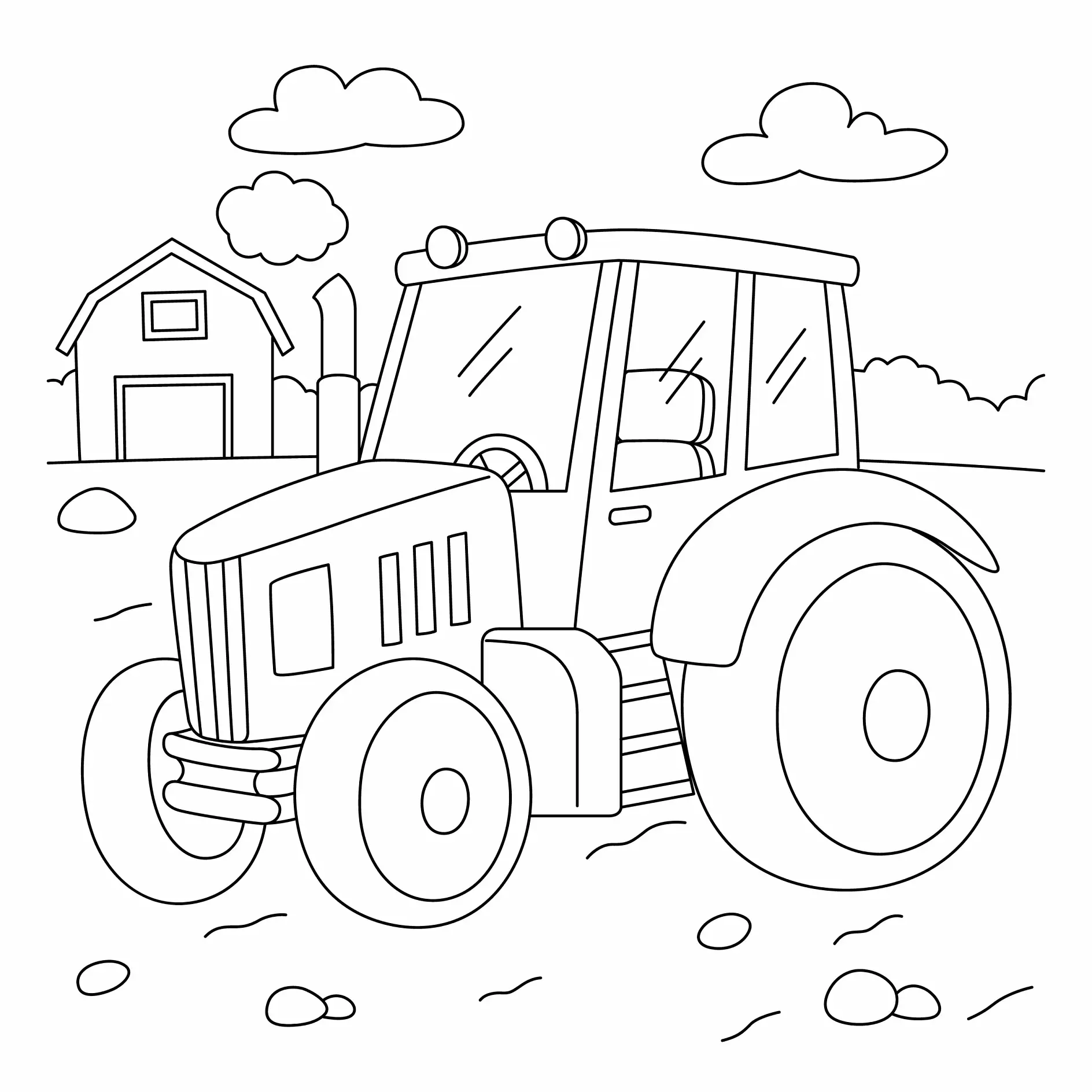 Ausmalbild Traktor auf dem Feld