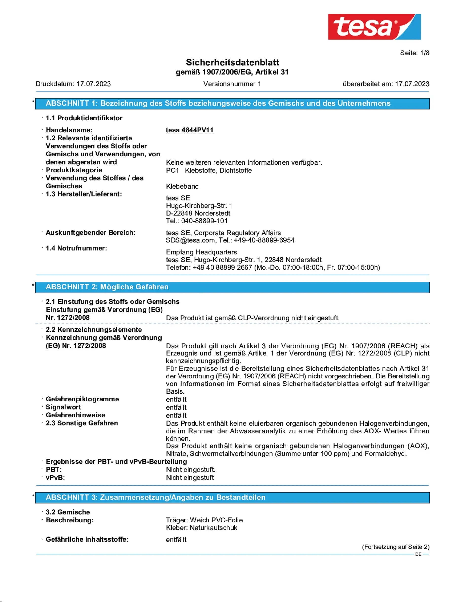 Safety data sheet_tesa® Professional 67001_de-DE_v1