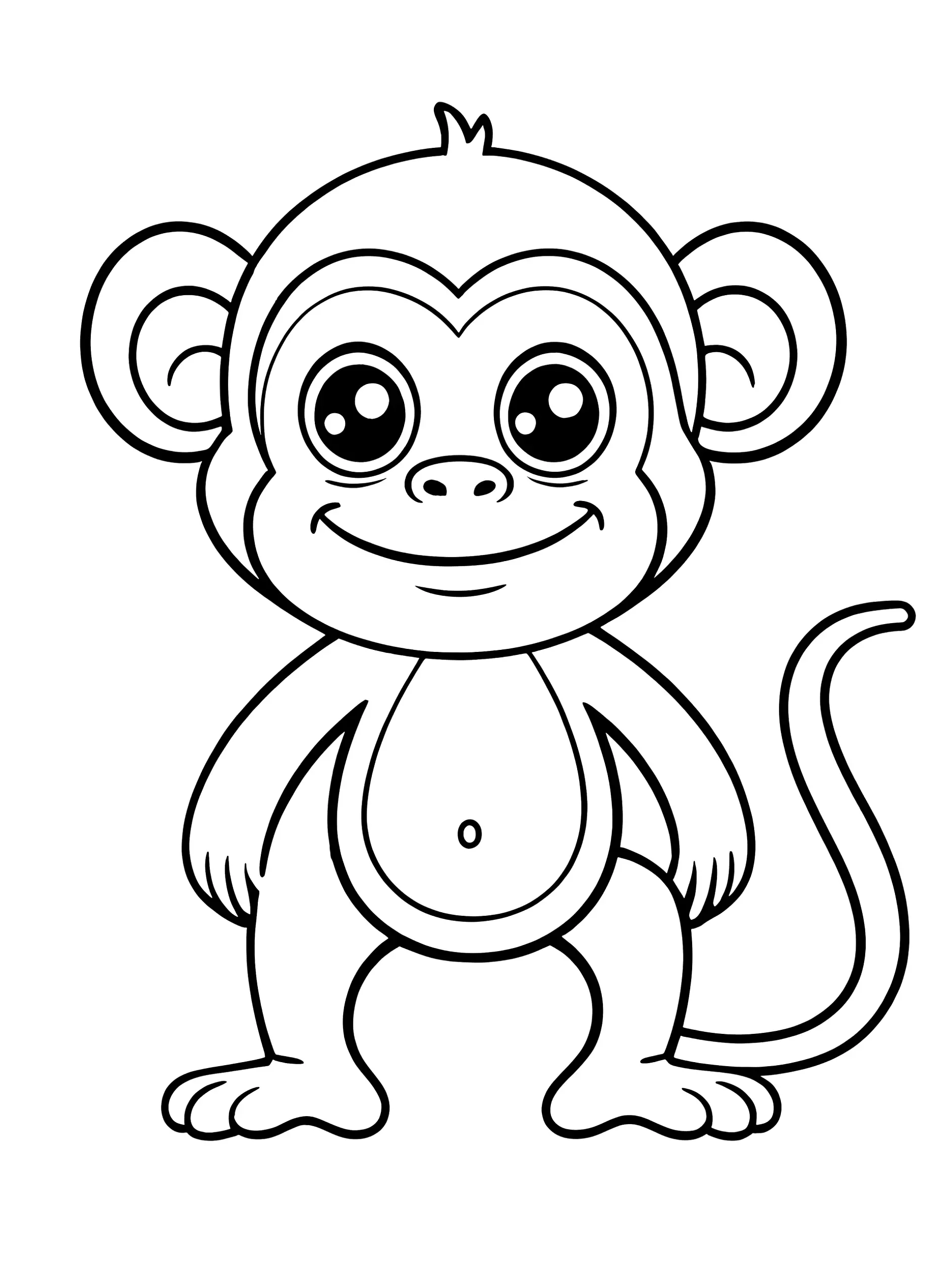 Ausmalbild Affe mit großen Augen und langem Schwanz