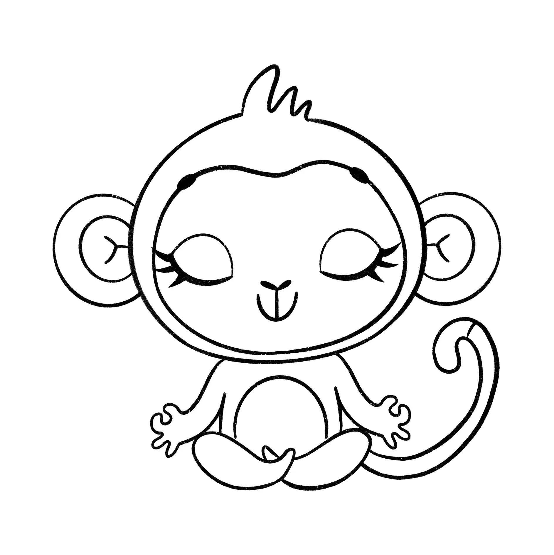 Ausmalbild Affe sitzt meditierend mit geschlossenen Augen