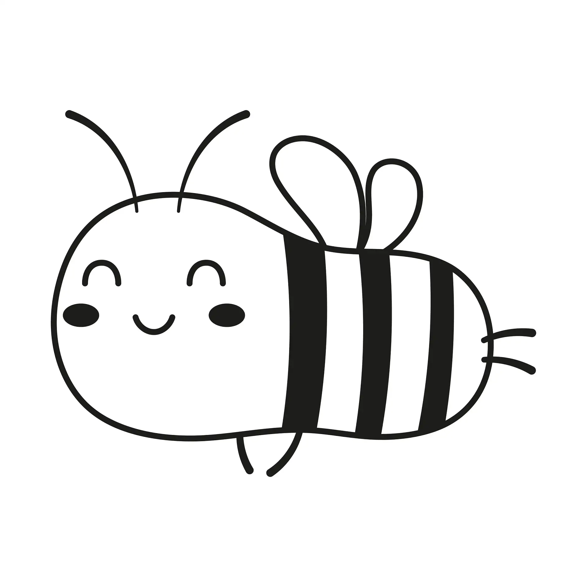 Ausmalbild Biene lächelnd mit Streifen und Flügeln