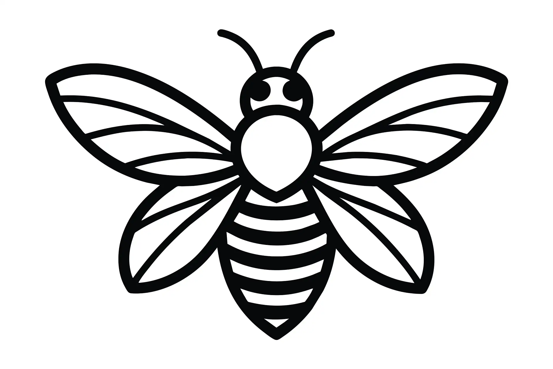Ausmalbild Biene mit ausgebreiteten Flügeln und gestreiftem Körper