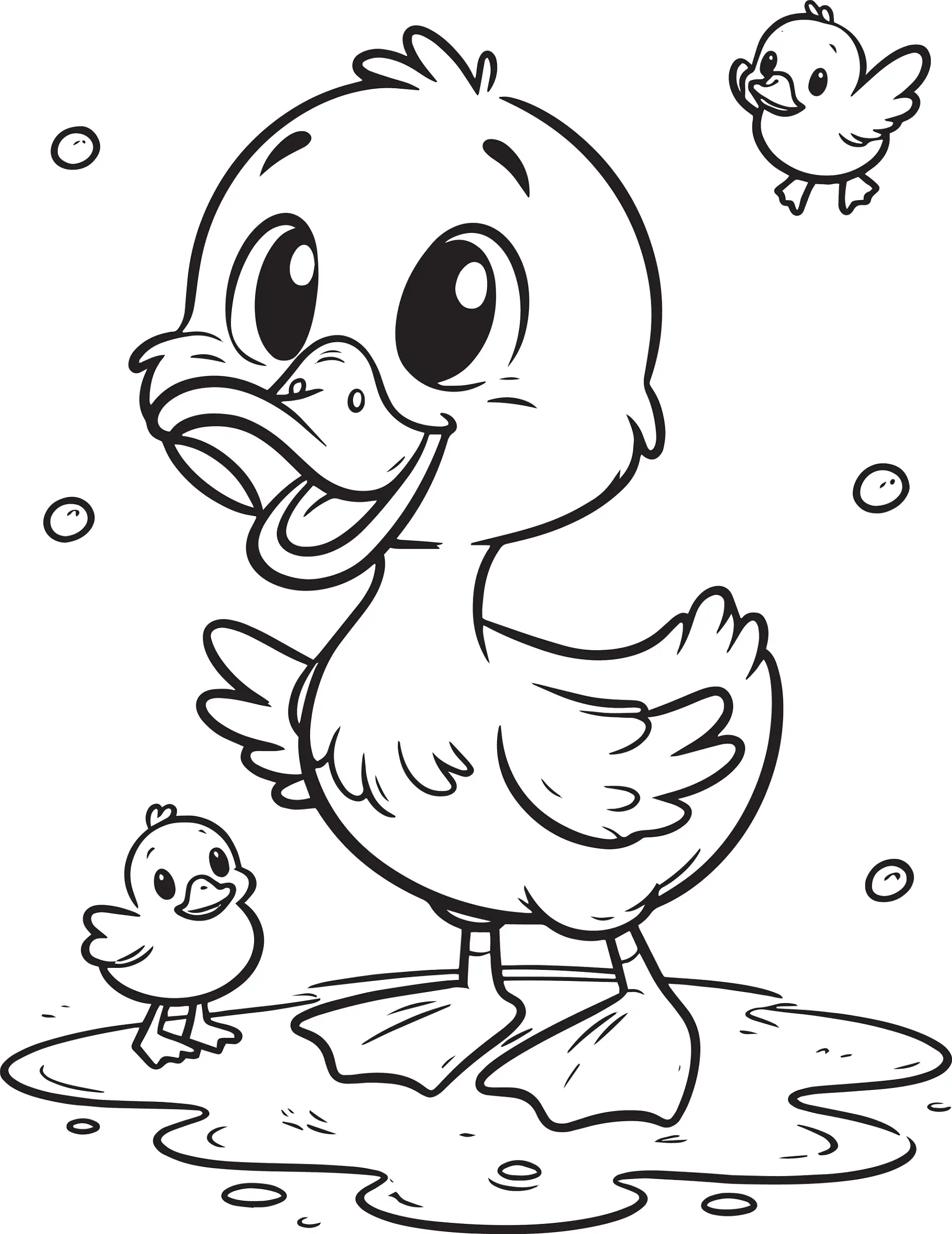Ausmalbild Ente mit zwei Küken