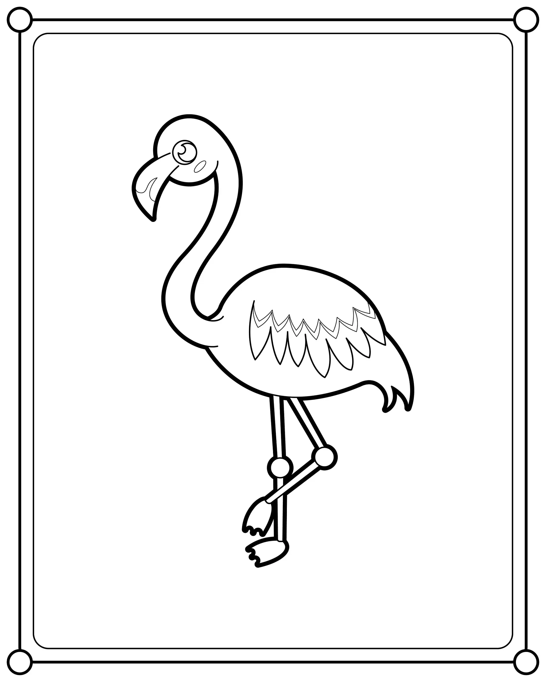 Ausmalbild Flamingo steht auf einem Bein im Rahmen