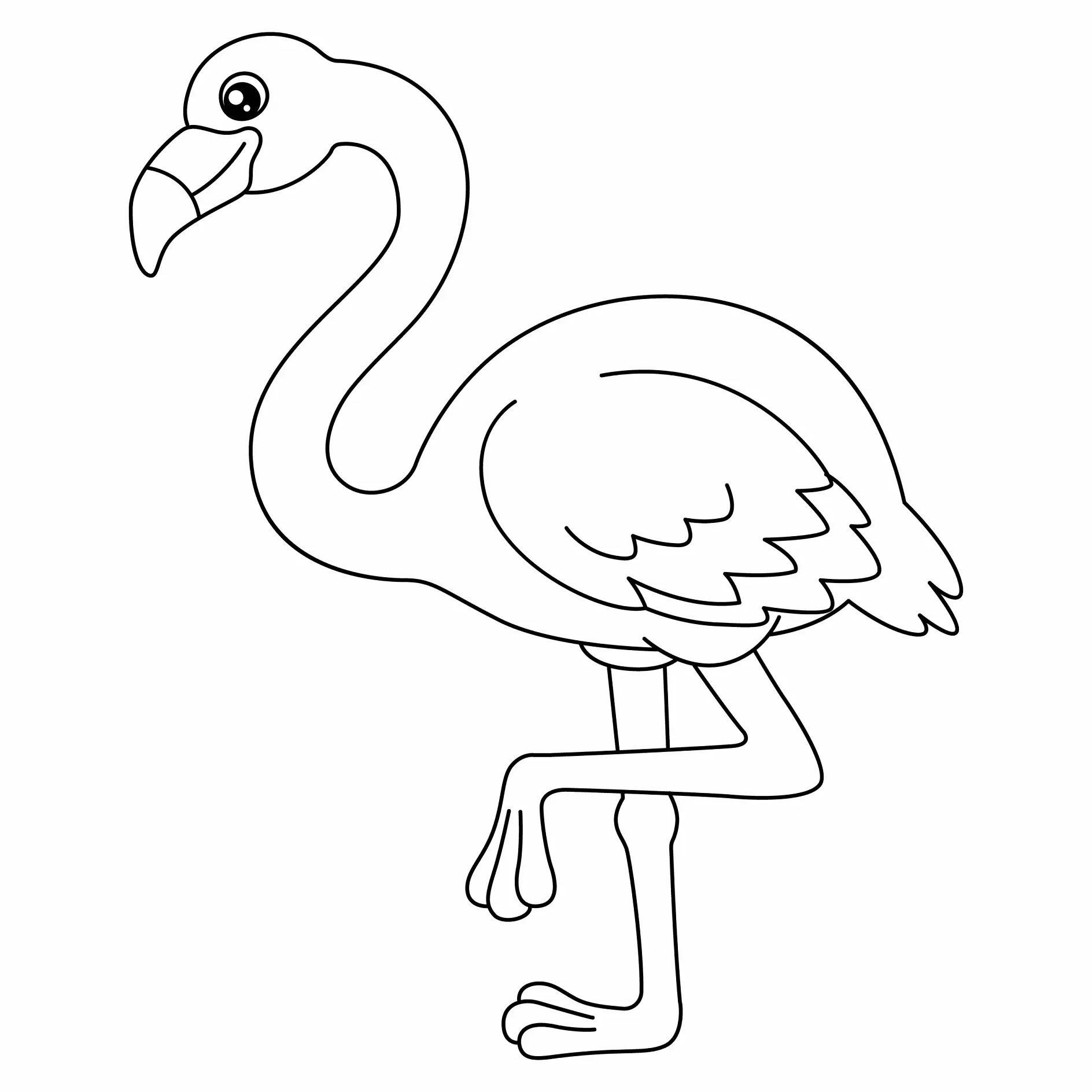 Ausmalbild Flamingo steht auf einem Bein seitlich