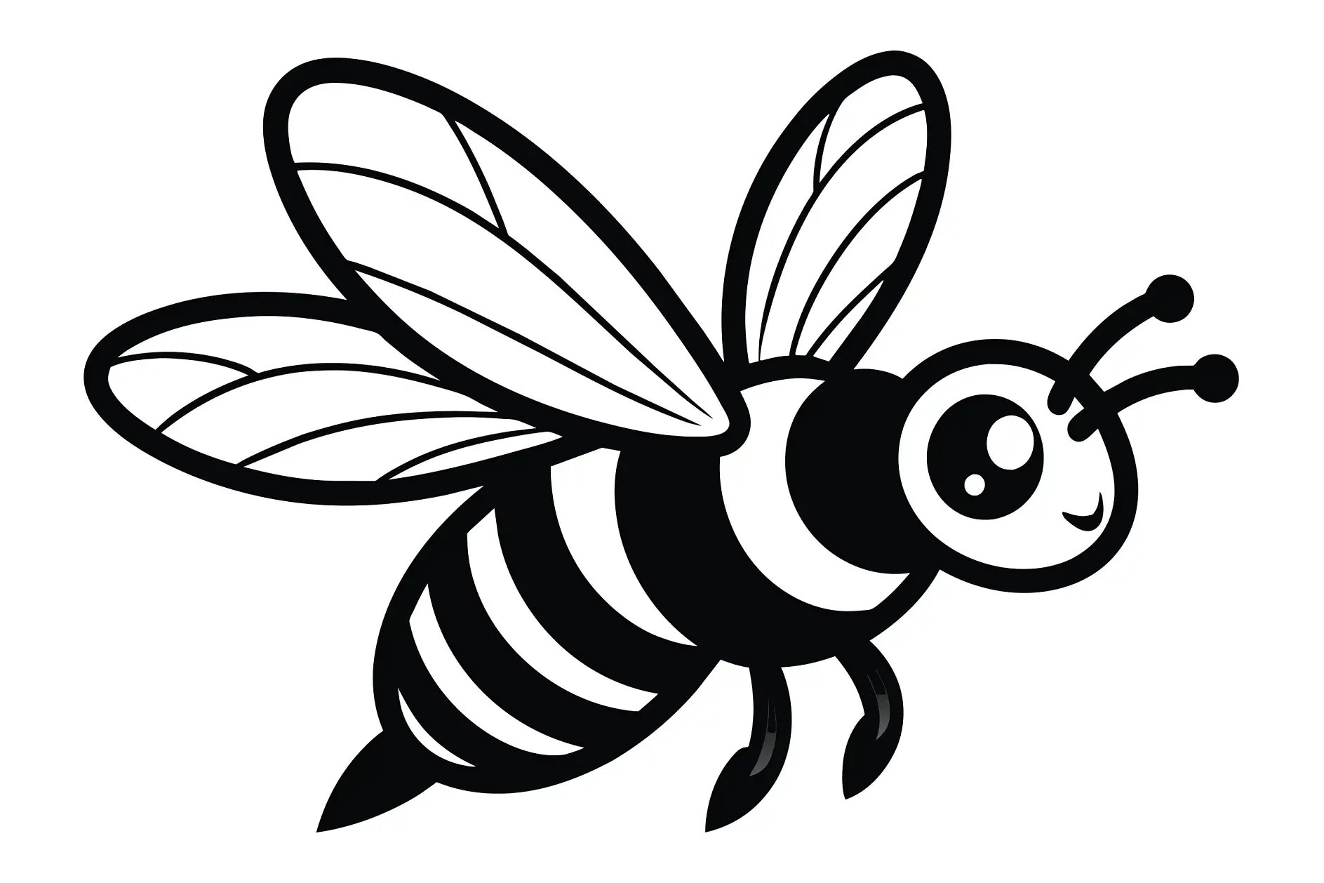 Ausmalbild fliegende Biene mit gestreiftem Körper und großen Flügeln