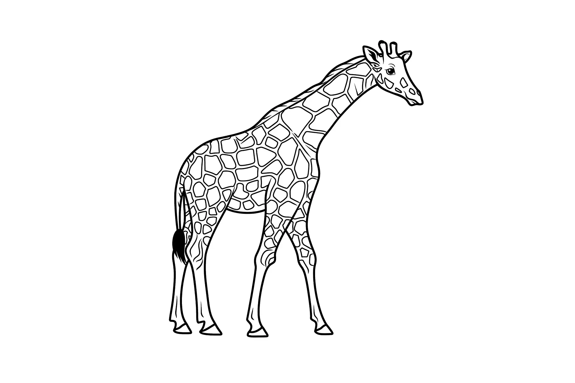 Ausmalbild Giraffe mit detailliertem Muster und langem Hals