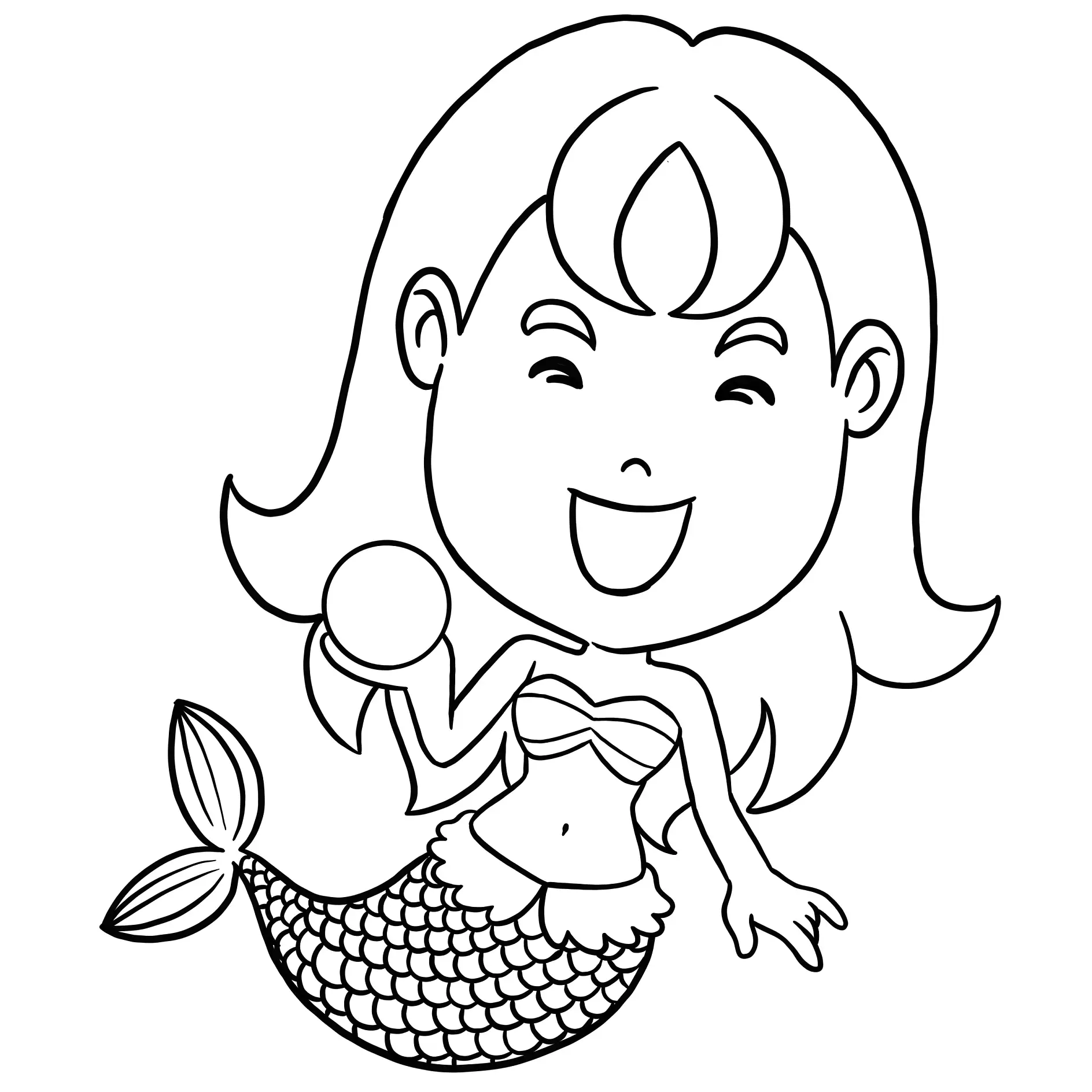 Ausmalbild Meerjungfrau hält eine Perle und lächelt glücklich