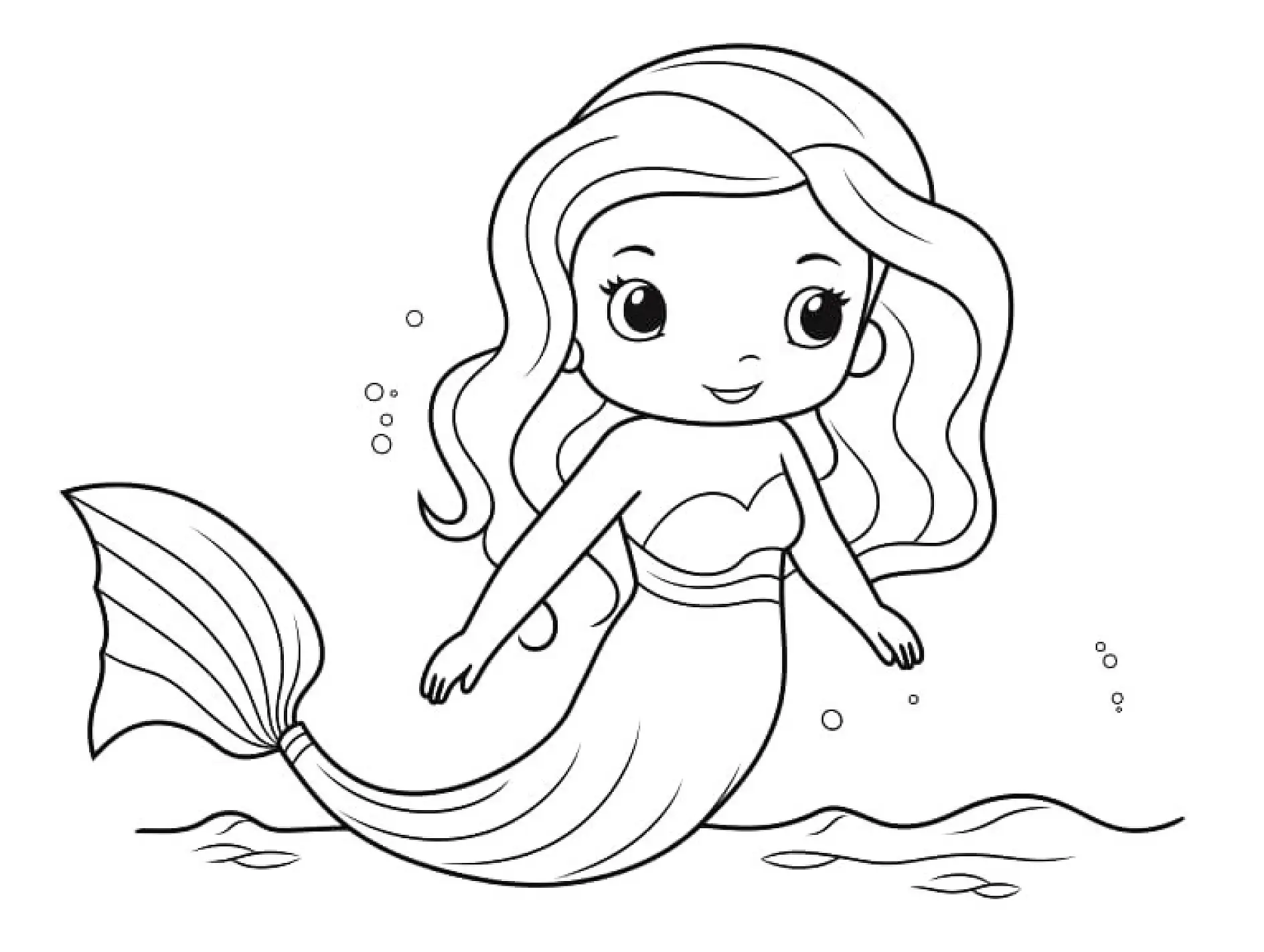 Ausmalbild Meerjungfrau im Wasser schwimmend