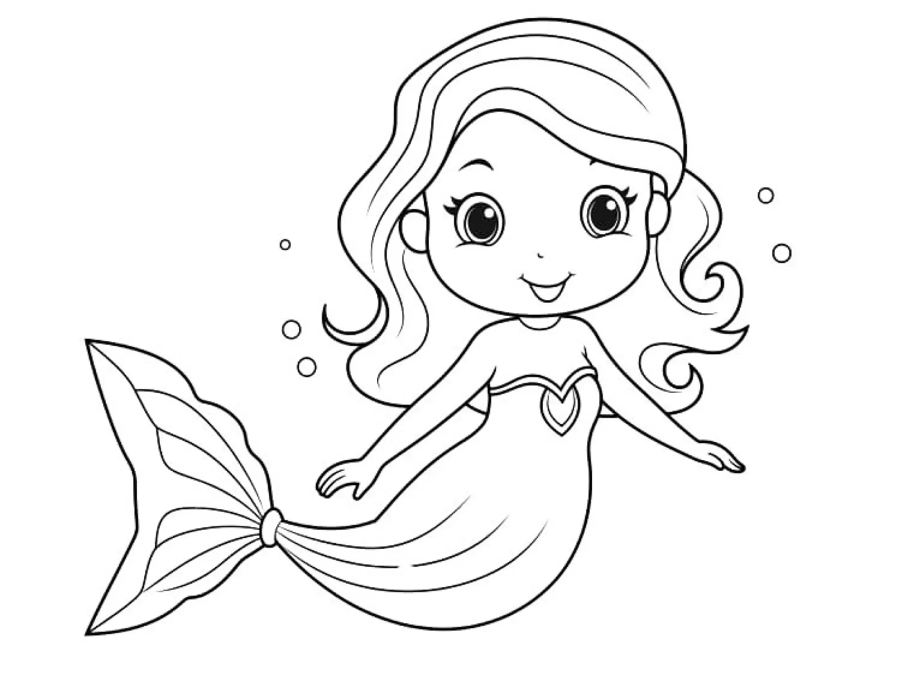 Ausmalbild Meerjungfrau mit langen Haaren