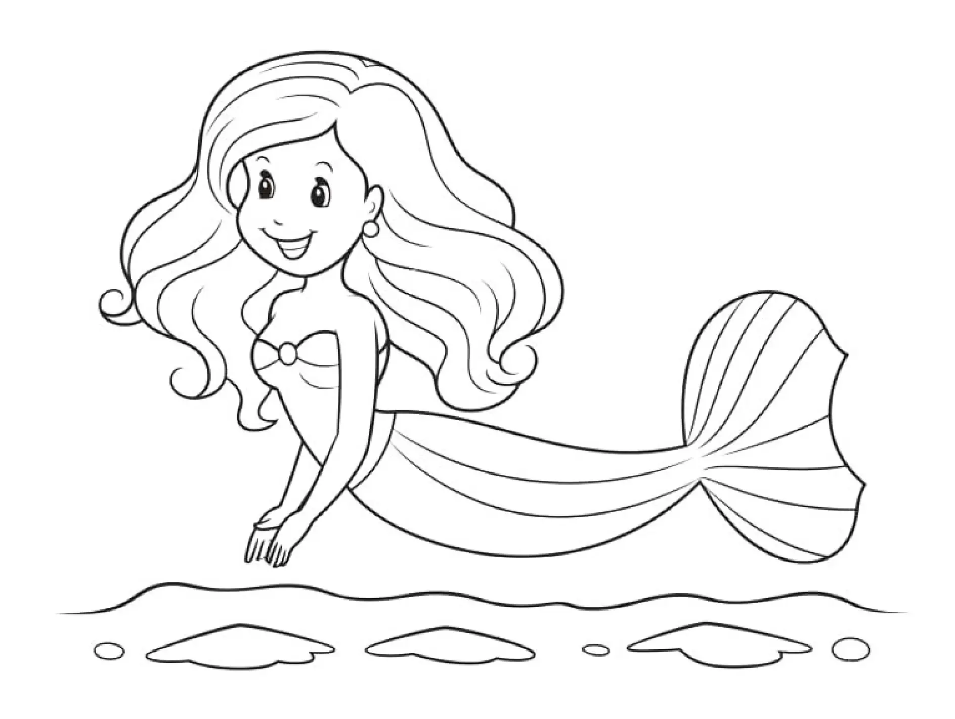 Ausmalbild Meerjungfrau schwimmt und lächelt