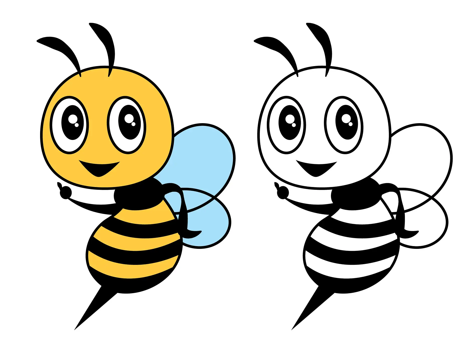 Ausmalbild zwei Bienen mit großen Augen