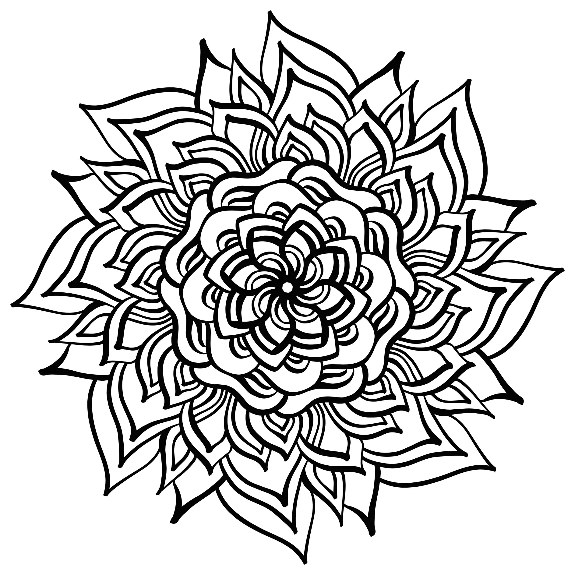 Ausmalbild Mandala mit Blättern und Blütenblättern