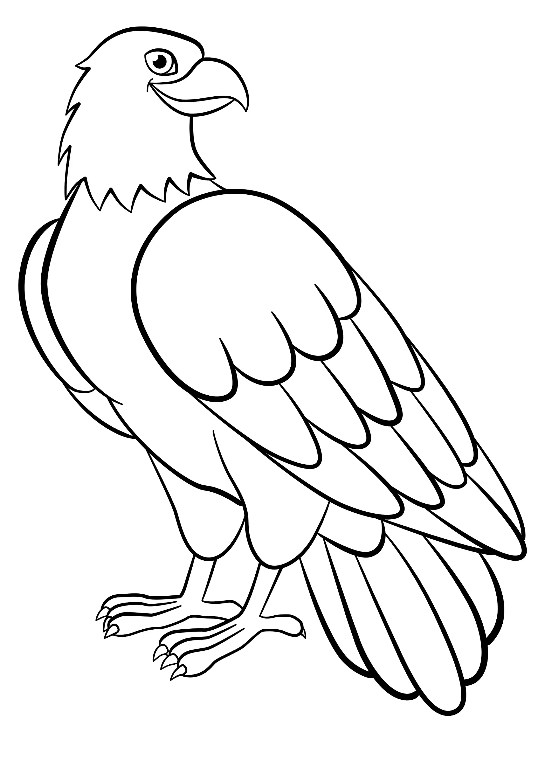 Ausmalbild Adler mit geschlossenen Flügeln und freundlichem Ausdruck