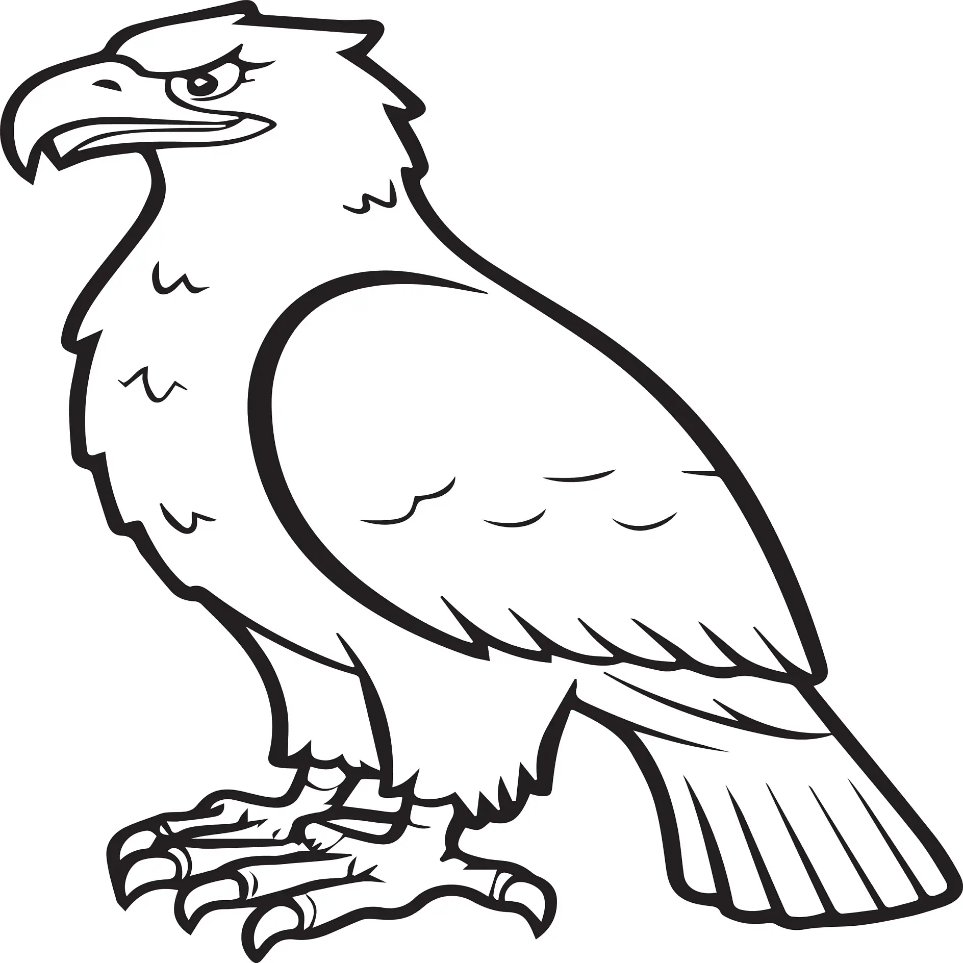 Ausmalbild Adler steht majestätisch mit scharfen Krallen