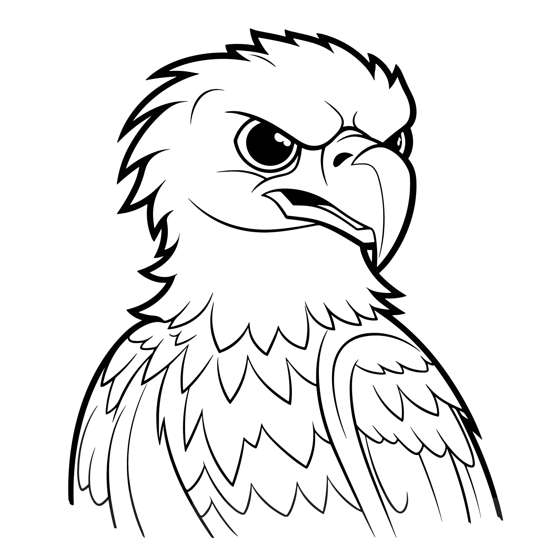 Ausmalbild Adlerkopf mit scharfem Blick und detaillierten Federn