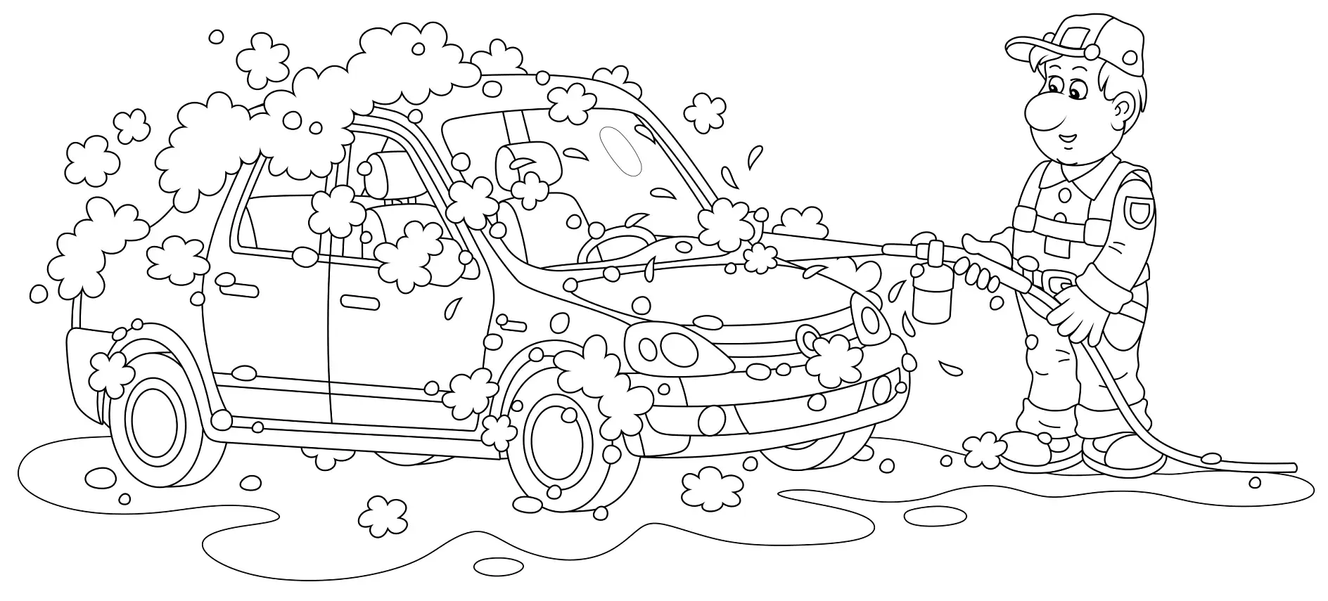 Ausmalbild Auto wird von Person gewaschen