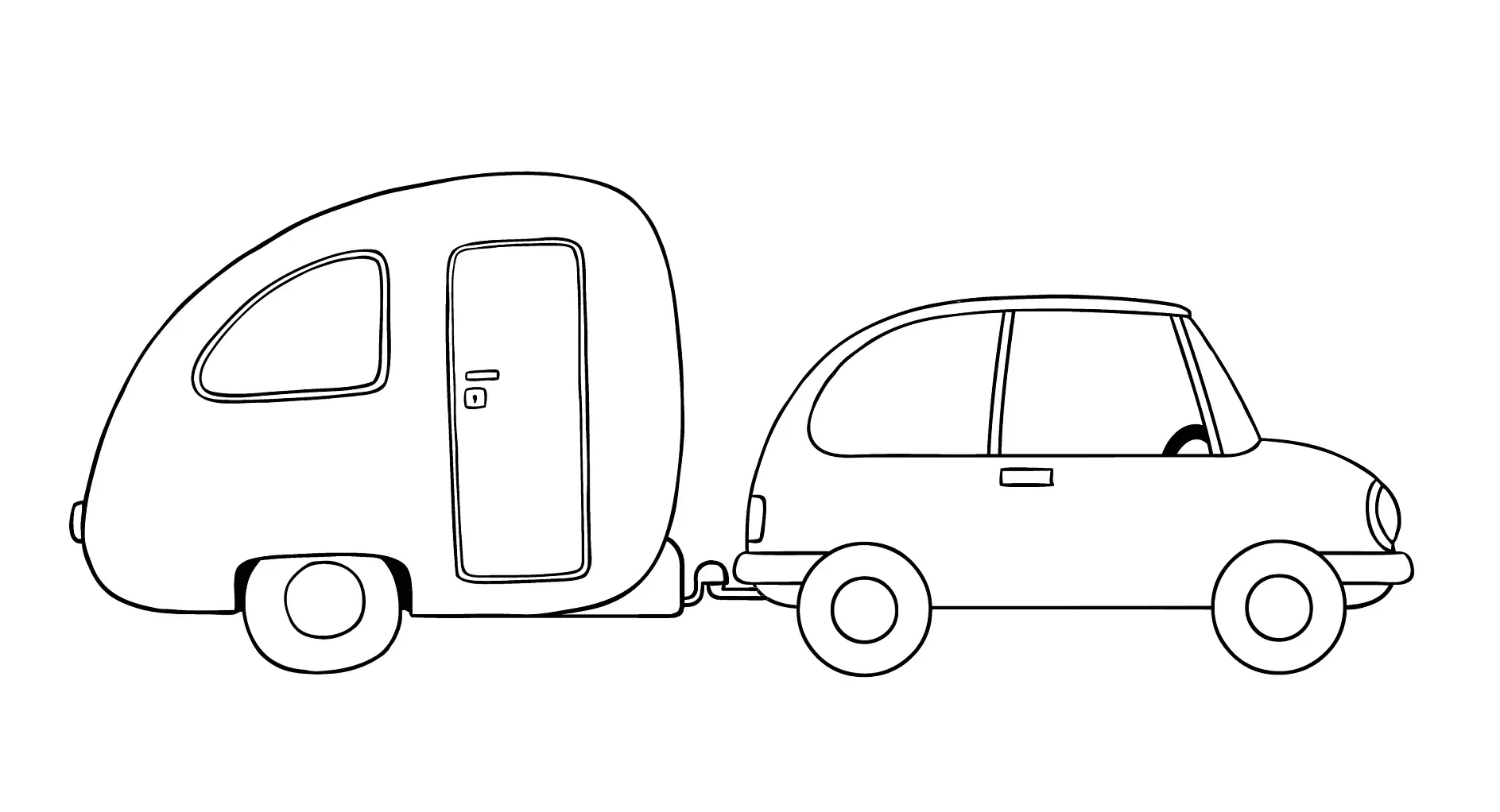 Ausmalbild Auto zieht kleinen Wohnwagen