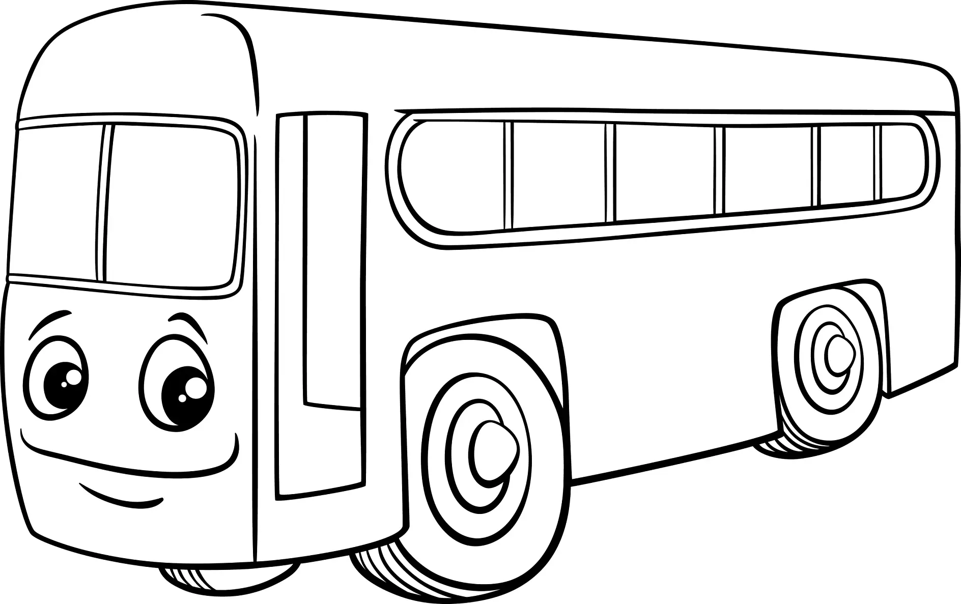Ausmalbild Bus mit freundlichem Gesicht und großen Augen