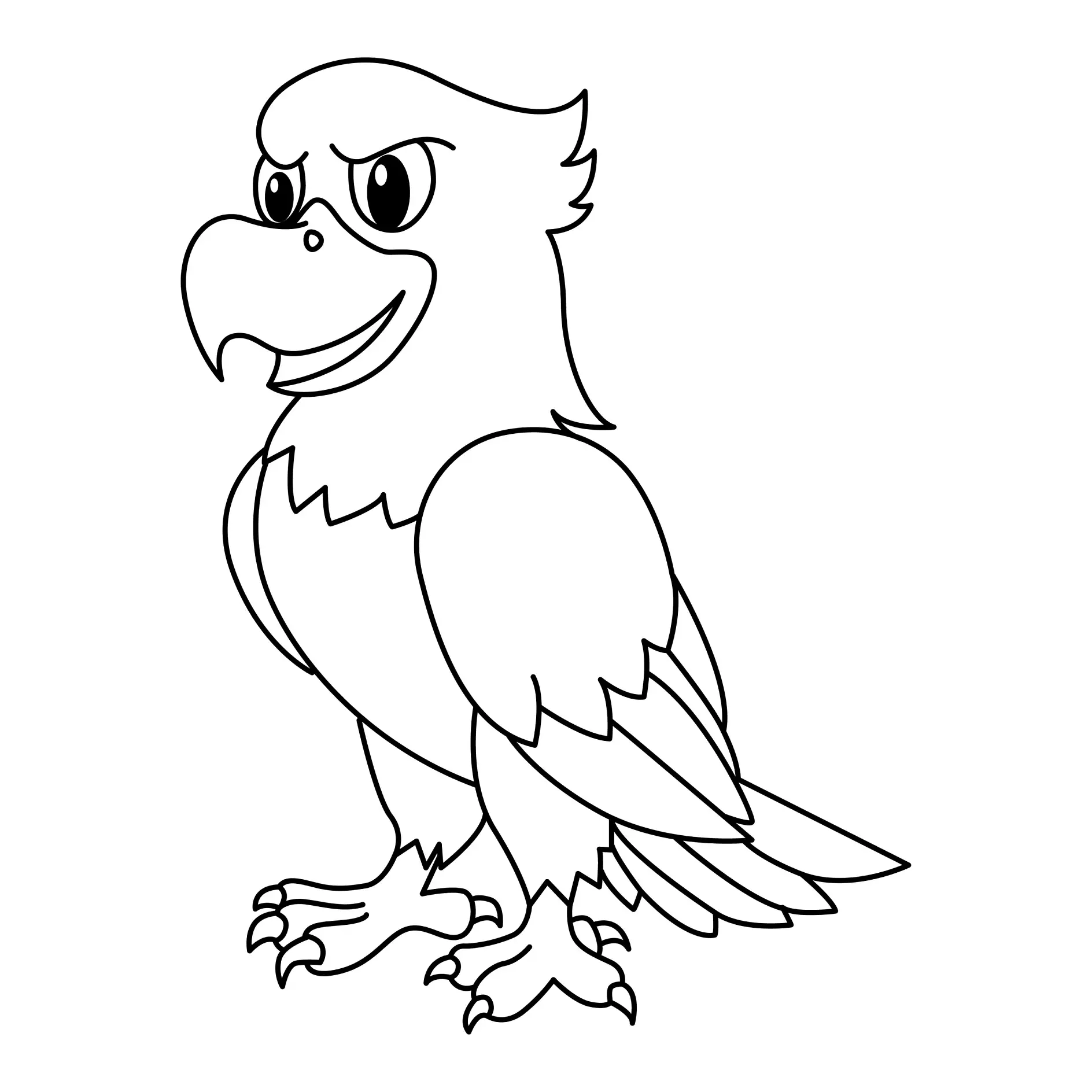 Ausmalbild lächelnder Adler mit kräftigen Krallen und scharfem Blick