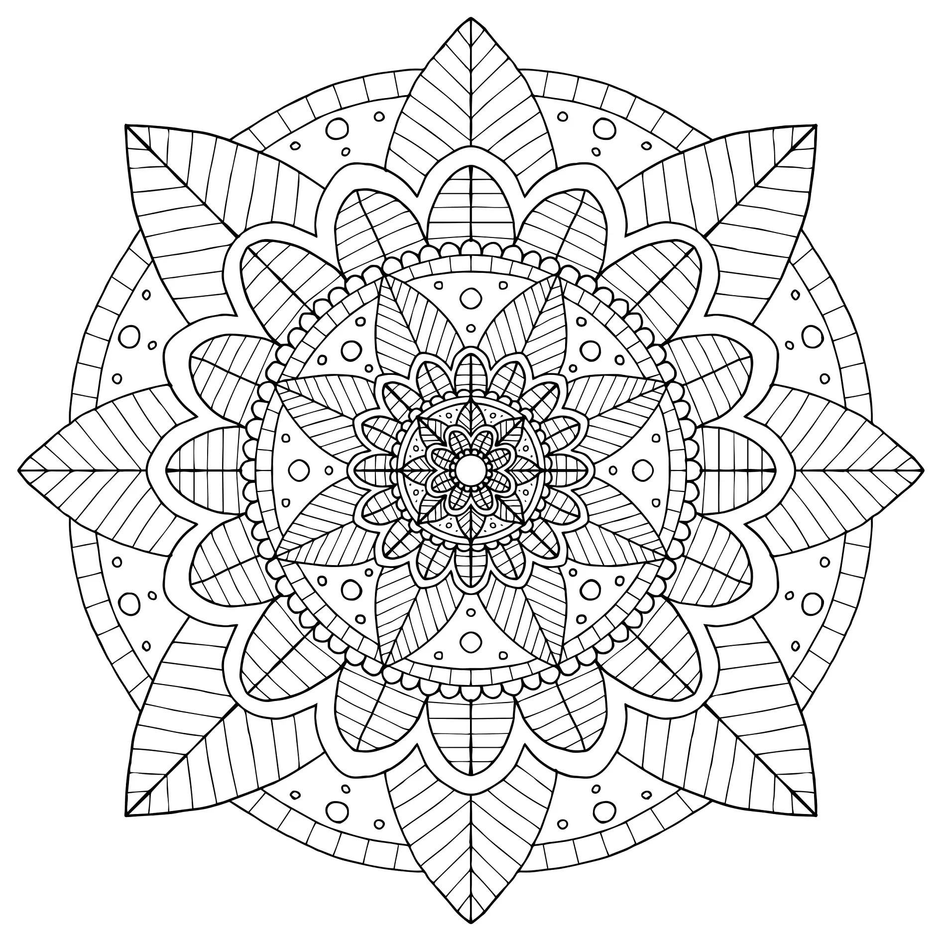 Ausmalbild Mandala mit Blättern und Blüten