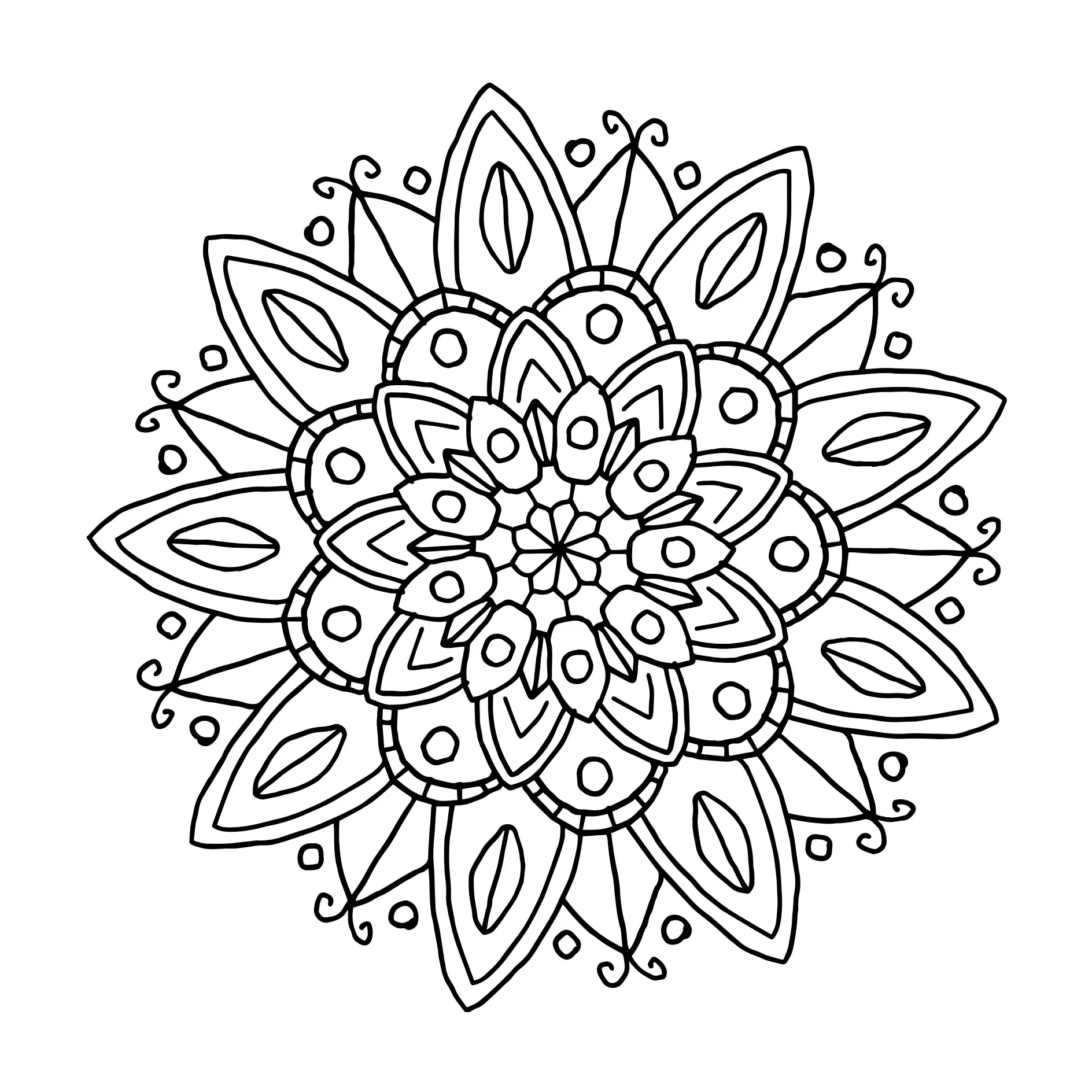 Ausmalbild Mandala mit Blüten und Blättern