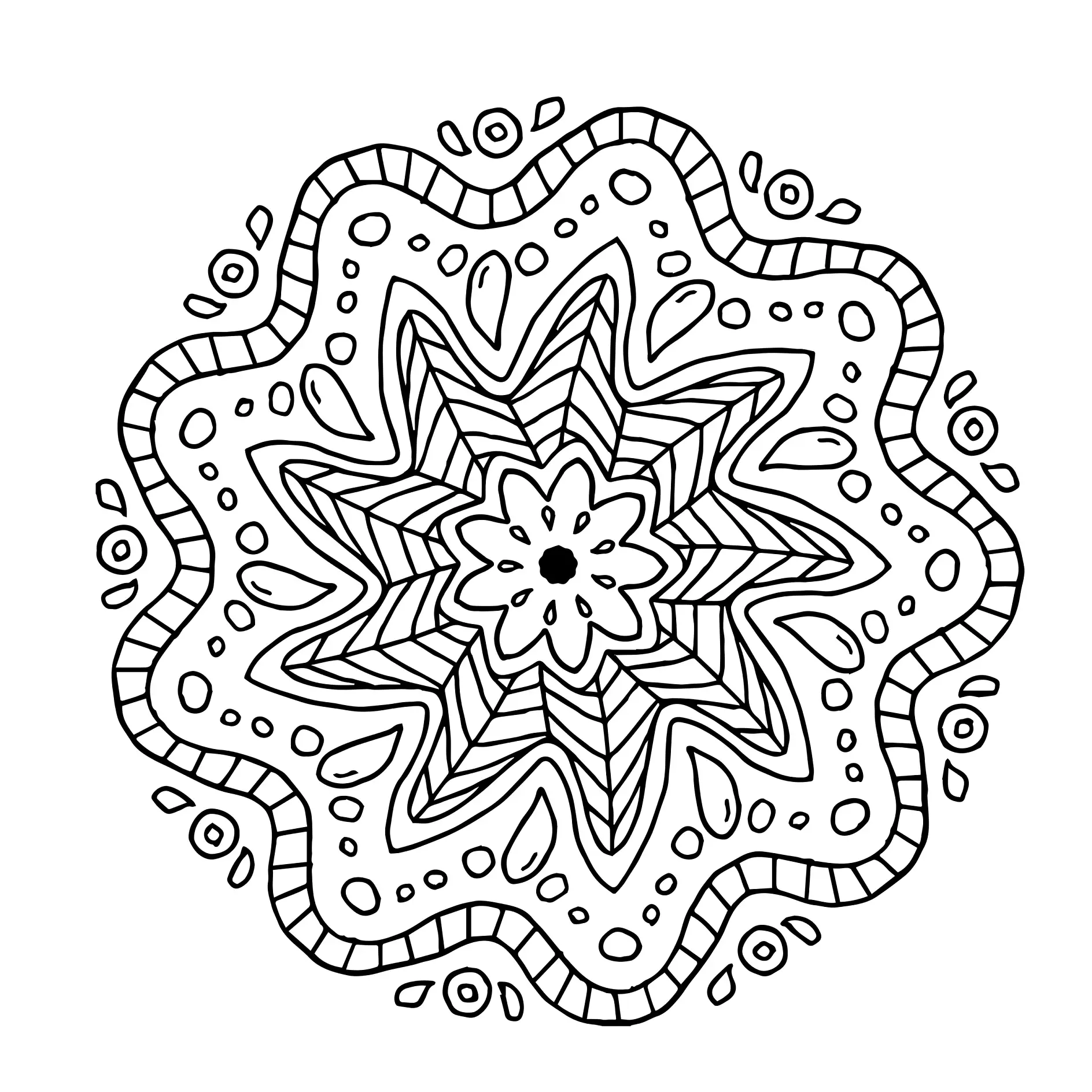 Ausmalbild Mandala mit Blüten- und Blattformen