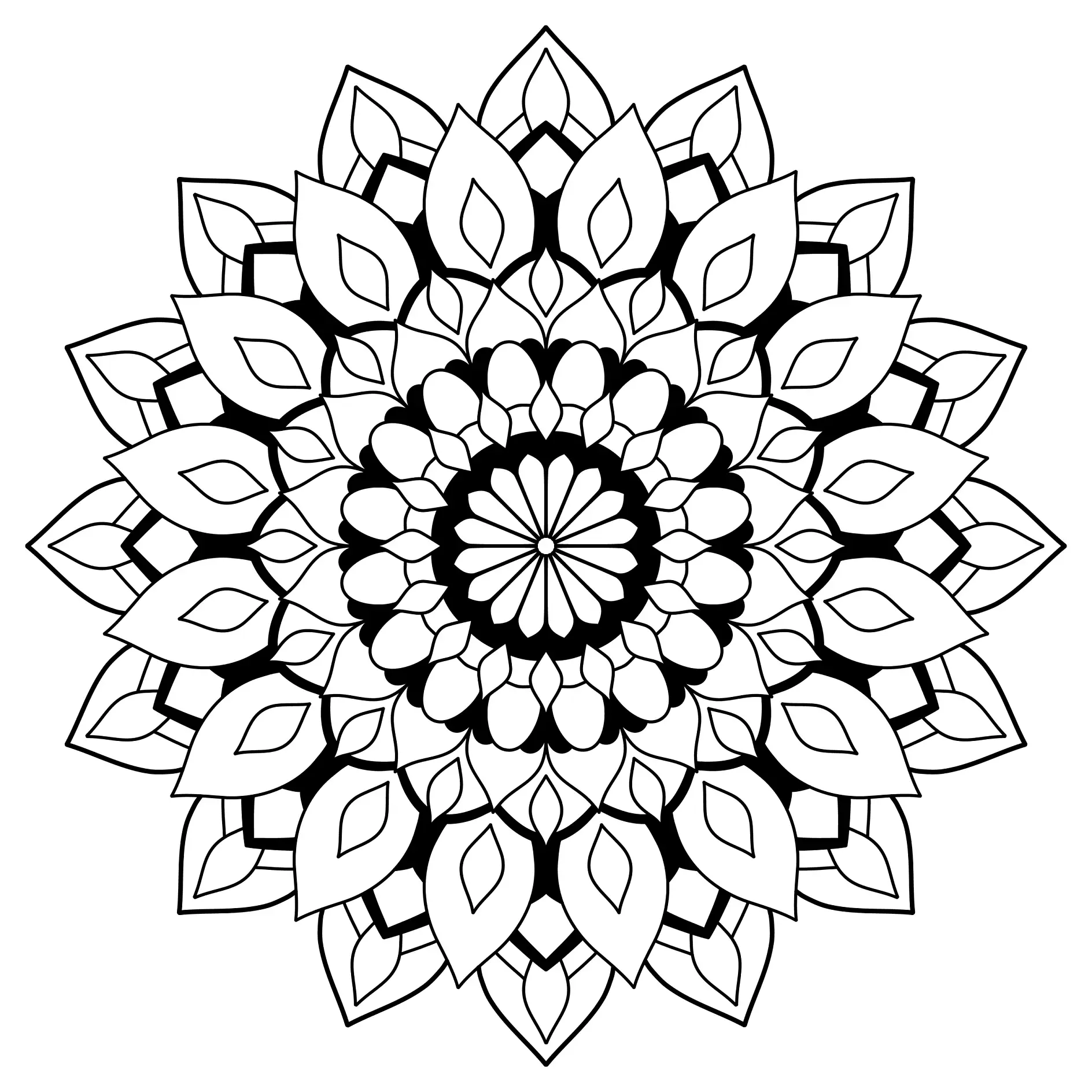 Ausmalbild Mandala mit Blüten- und Blattmustern