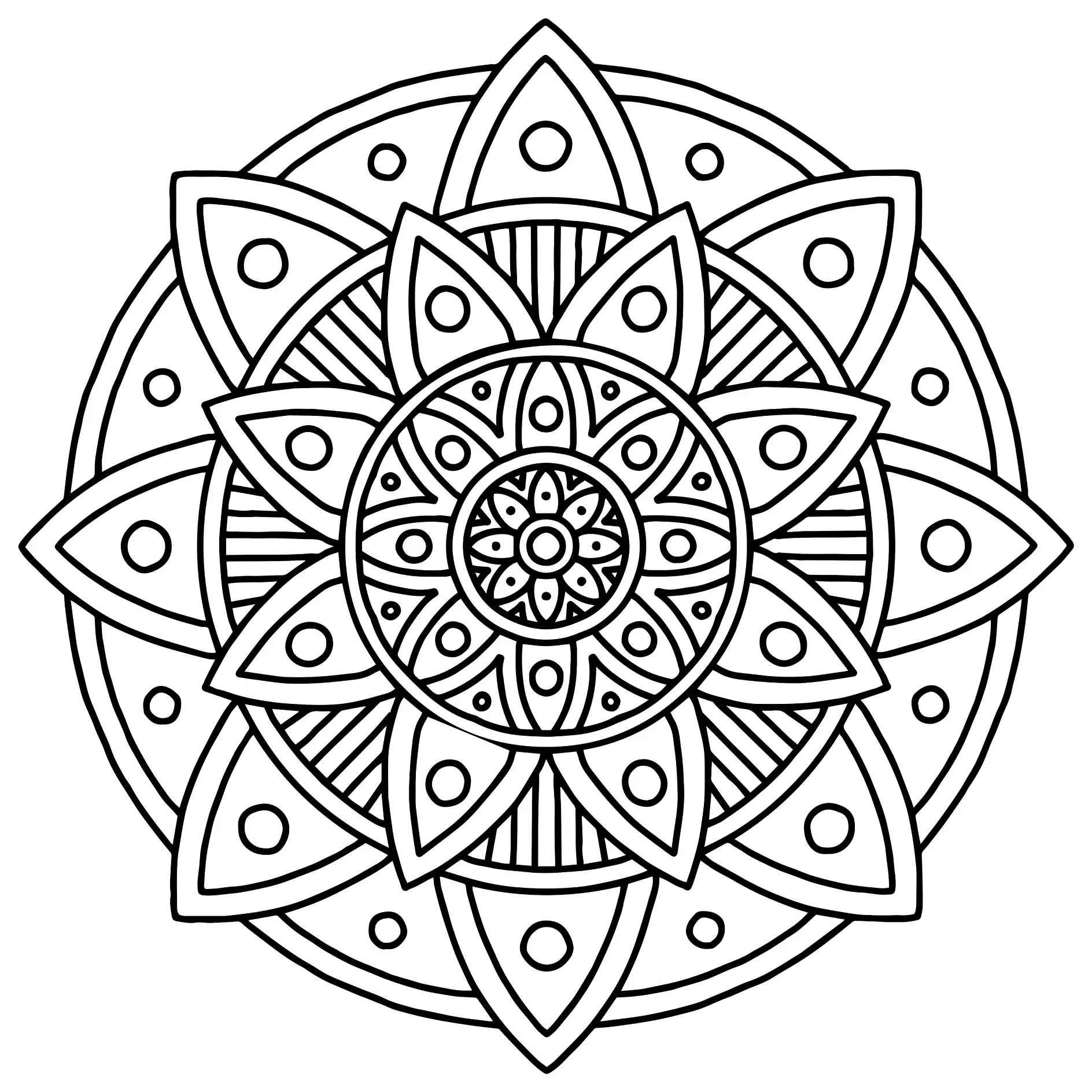 Ausmalbild Mandala mit Blume und Kreisen