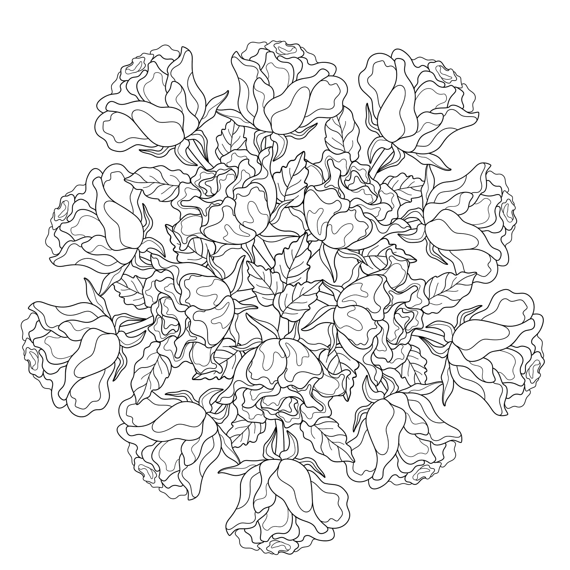 Ausmalbild Mandala mit Blumen und Blättern