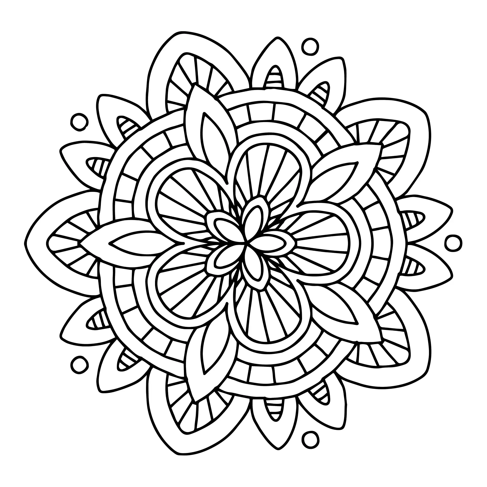Ausmalbild Mandala mit blumenähnlichen Mustern und Blättern