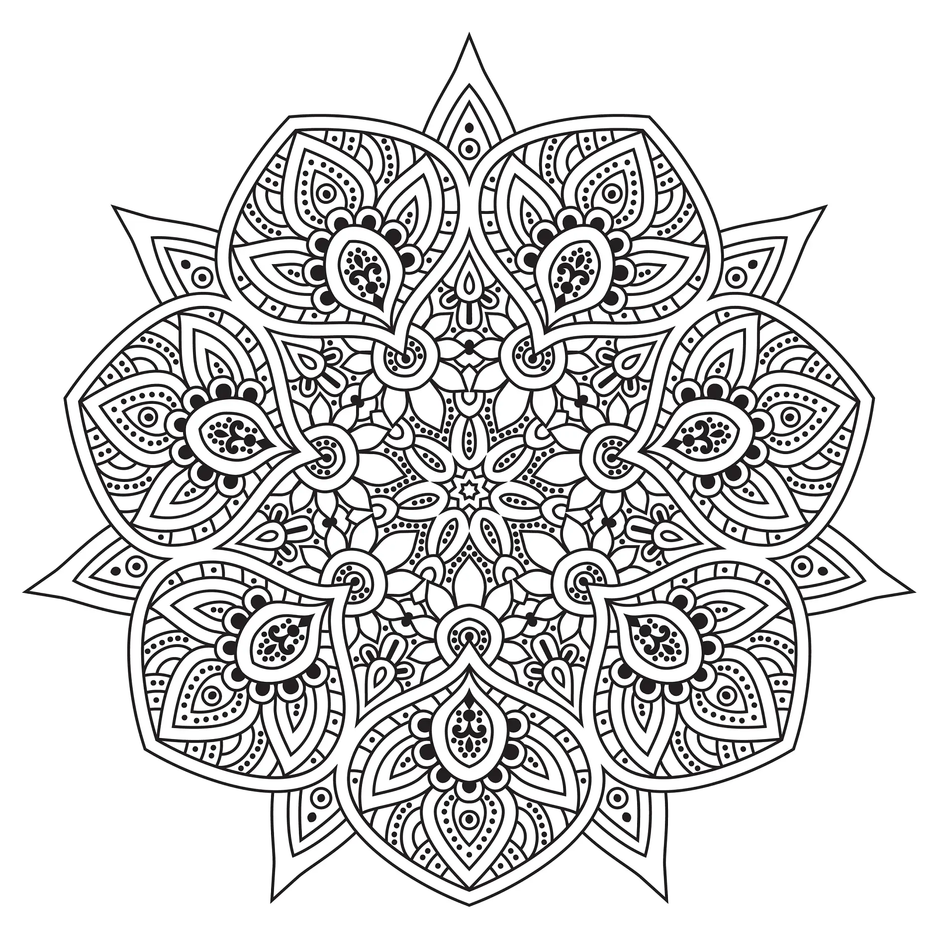 Ausmalbild Mandala mit detaillierten floralen Mustern