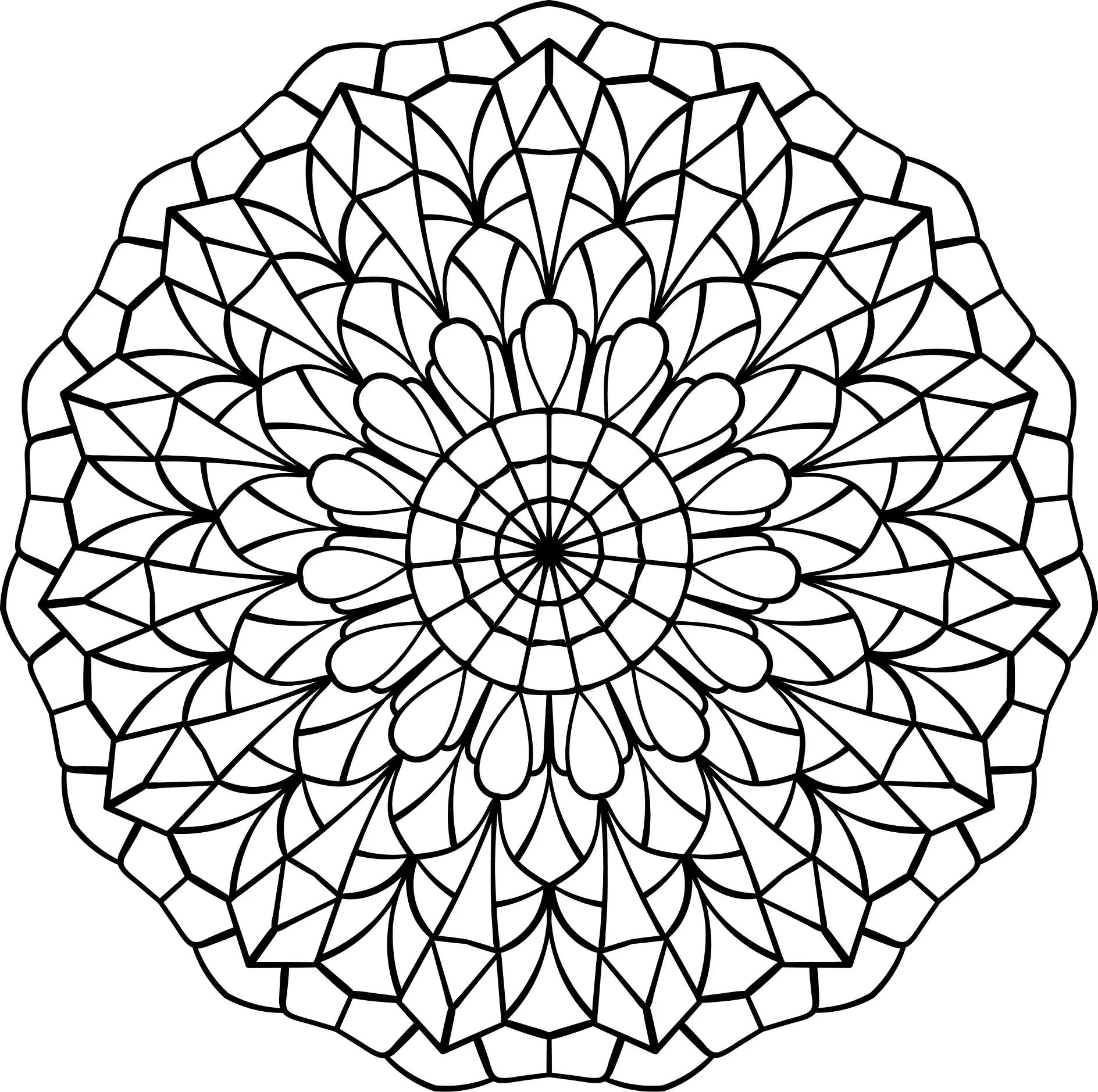 Ausmalbild Mandala mit facettenartigen Mustern