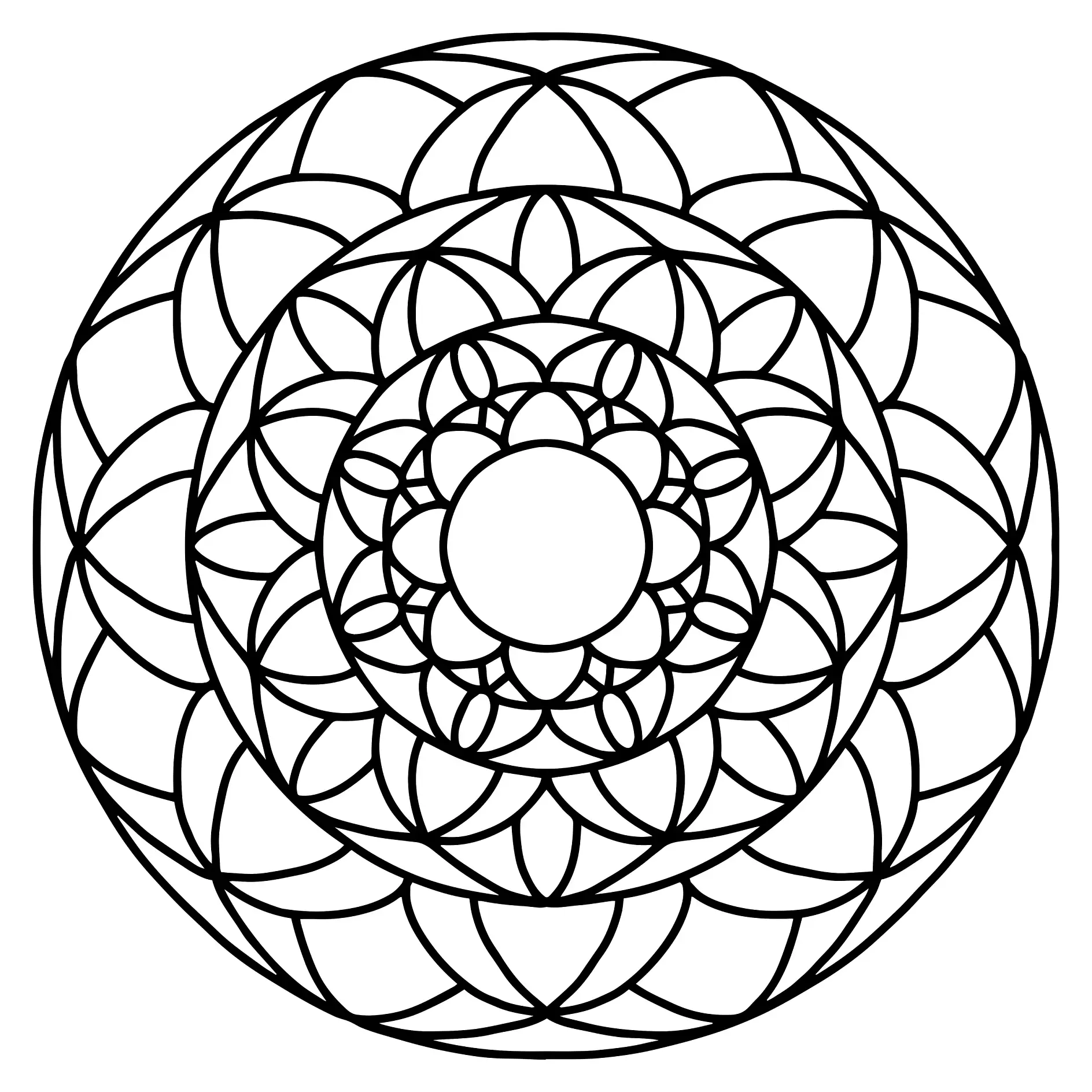 Ausmalbild Mandala mit Kreisen und Blättern