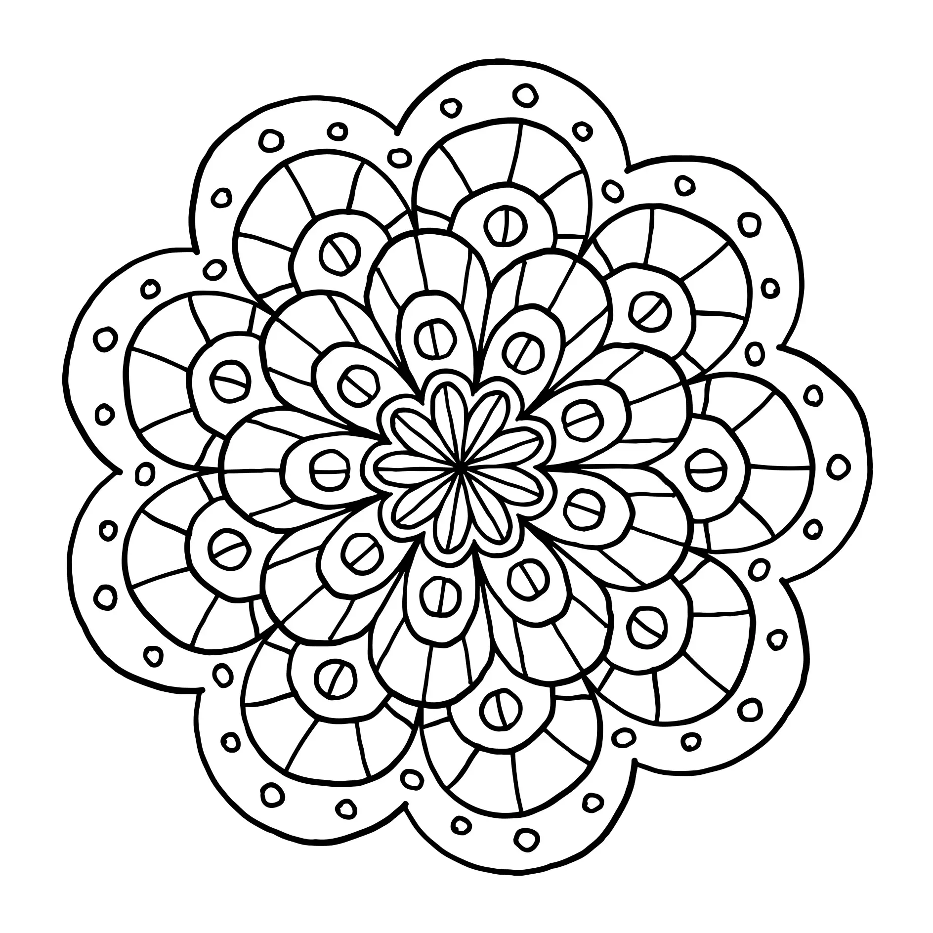 Ausmalbild Mandala mit runden Mustern