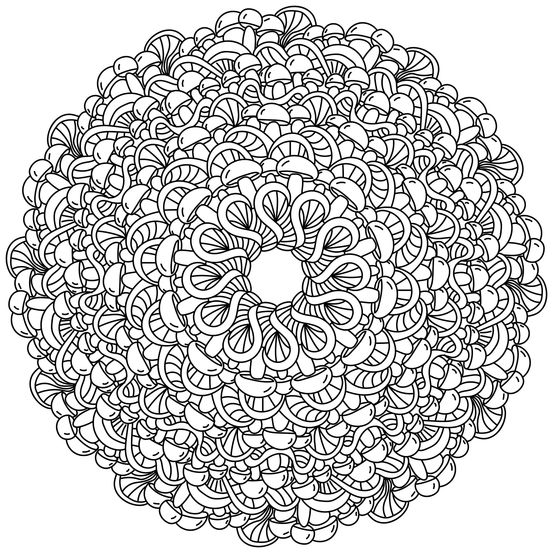 Ausmalbild Mandala mit verschlungenen Mustern und floralen Elementen