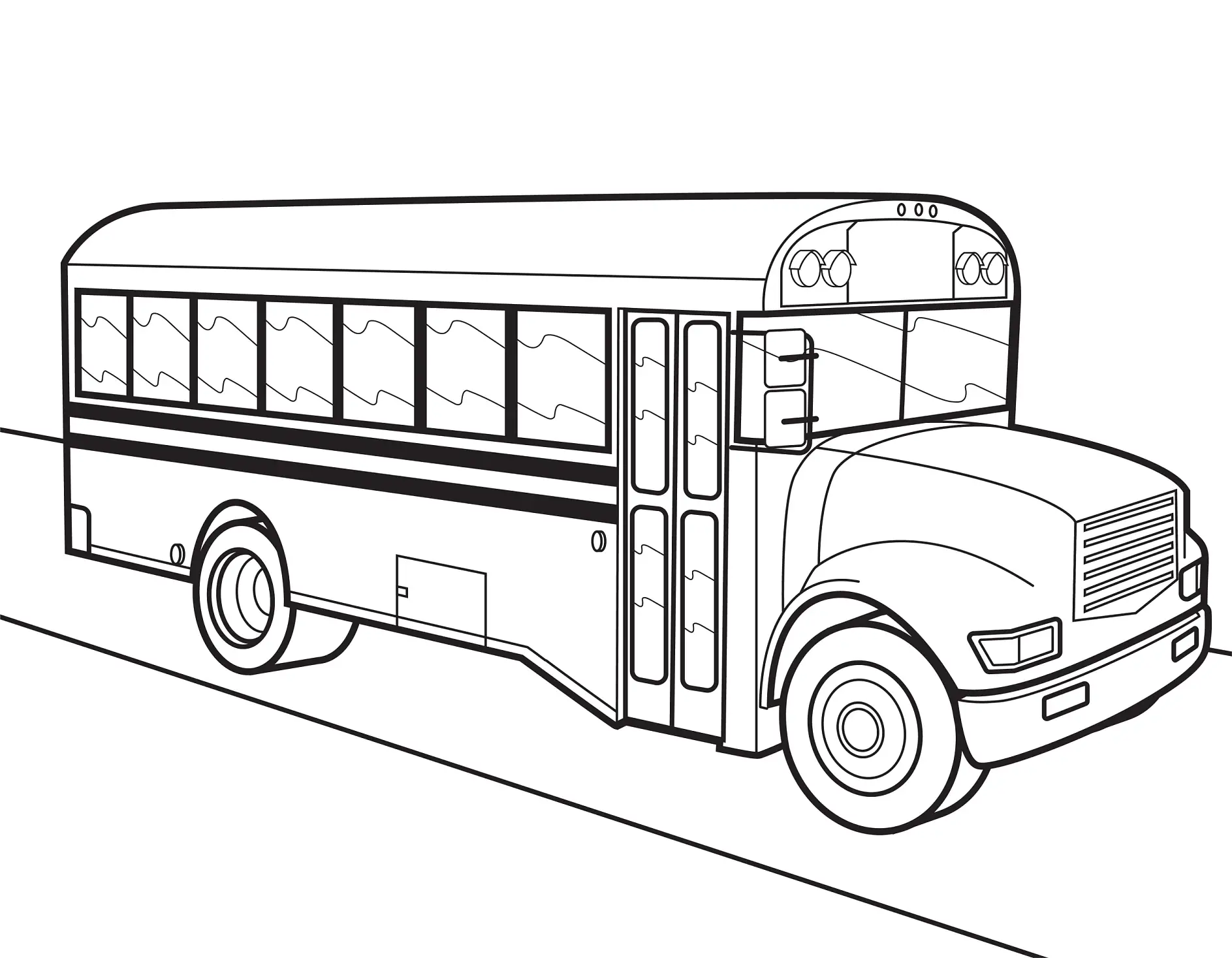 Ausmalbild Schulbus auf Straße