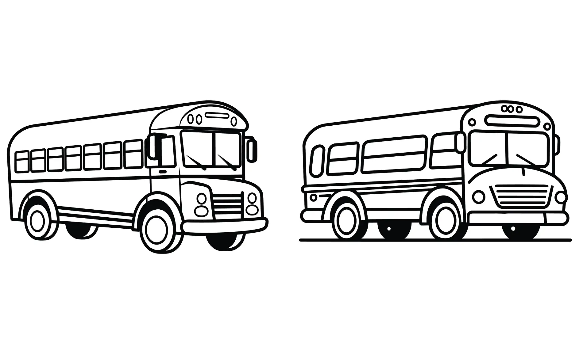 Ausmalbild Schulbusse nebeneinander