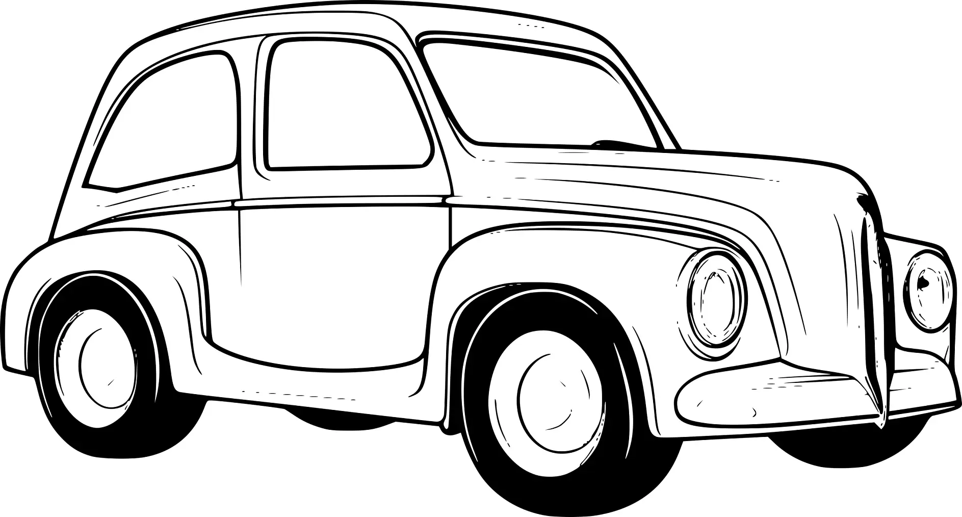 Ausmalbild Auto klassisches Modell mit runden Scheinwerfern und eleganter Karosserie