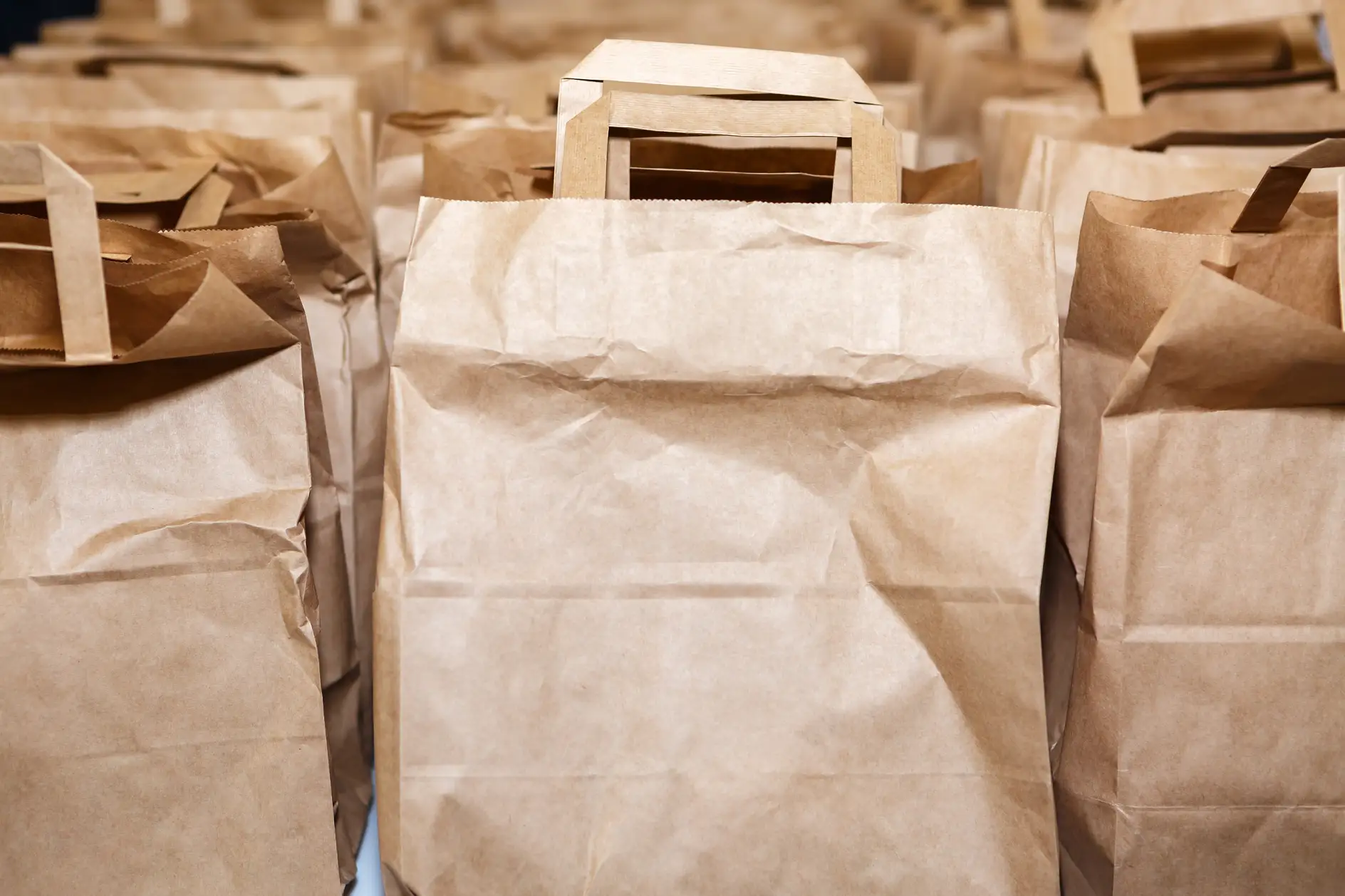Lots of brown paper bags lined up