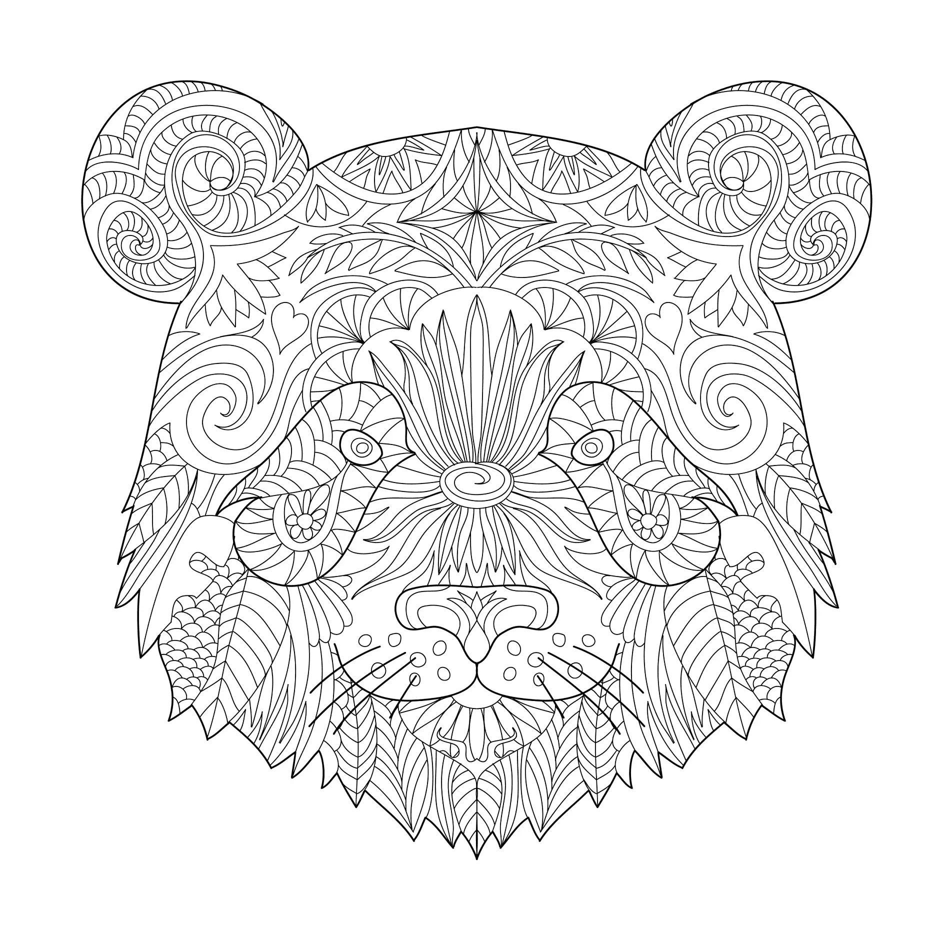 Ausmalbild Mandala Bärenkopf mit Detailmuster