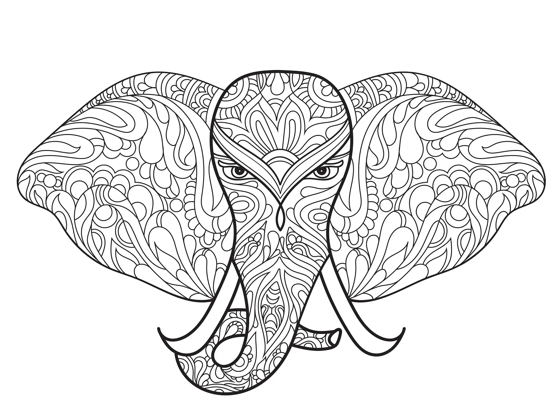 Ausmalbild Mandala Elefant mit kunstvollen Mustern